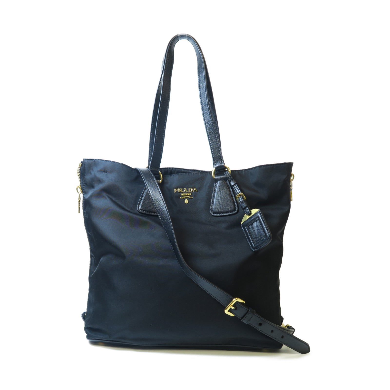 PRADA 尼龍Tote Bag金扣手挽肩背兩用袋黑色
