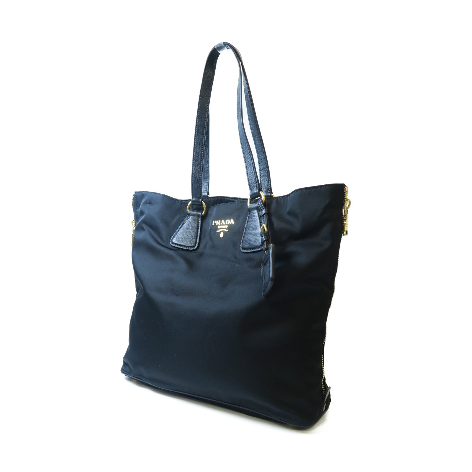 PRADA 尼龍Tote Bag金扣手挽肩背兩用袋黑色