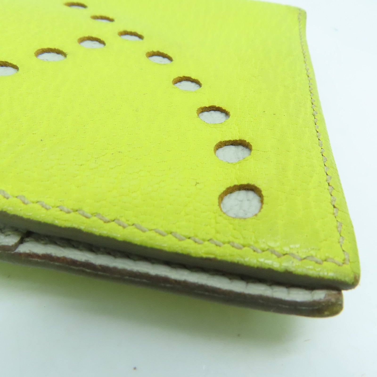 HERMES Chevre皮革H Dot Evelyne Wallet长钱包Lime黄色