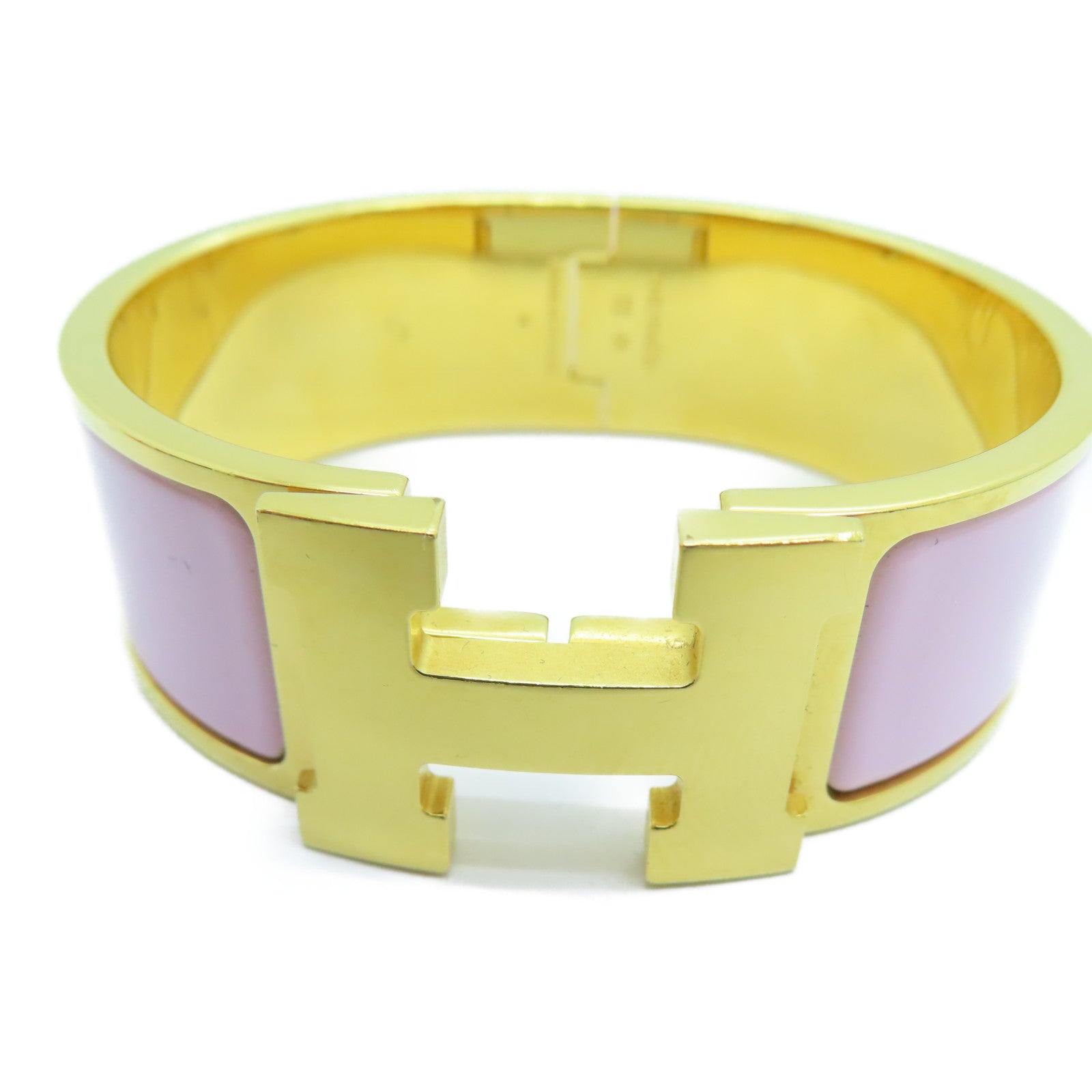 HERMES Metal Clic-Clac H Bracelet Gold Buckle Grip Pink