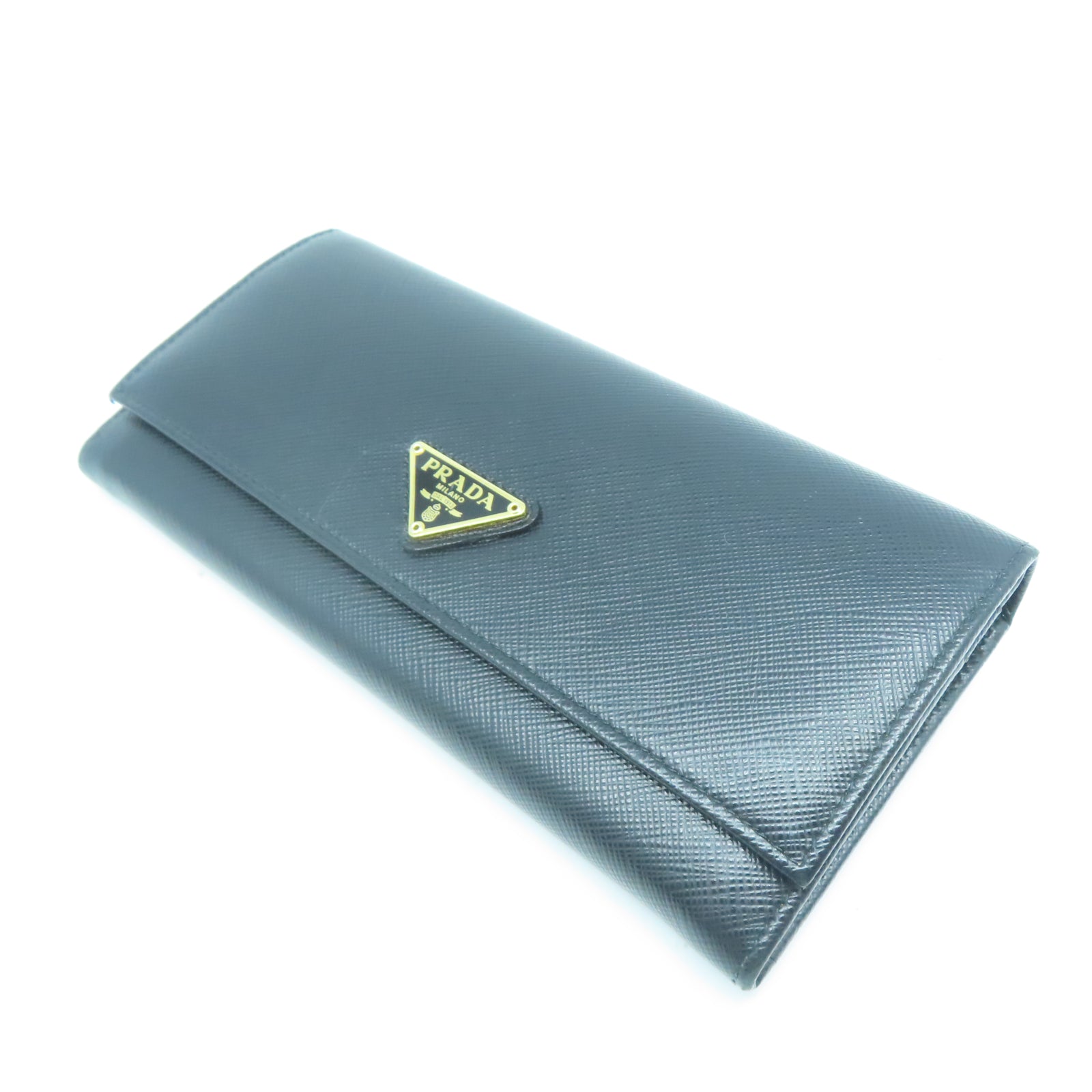 PRADA 牛皮皮革Long wallet金扣長錢包黑色