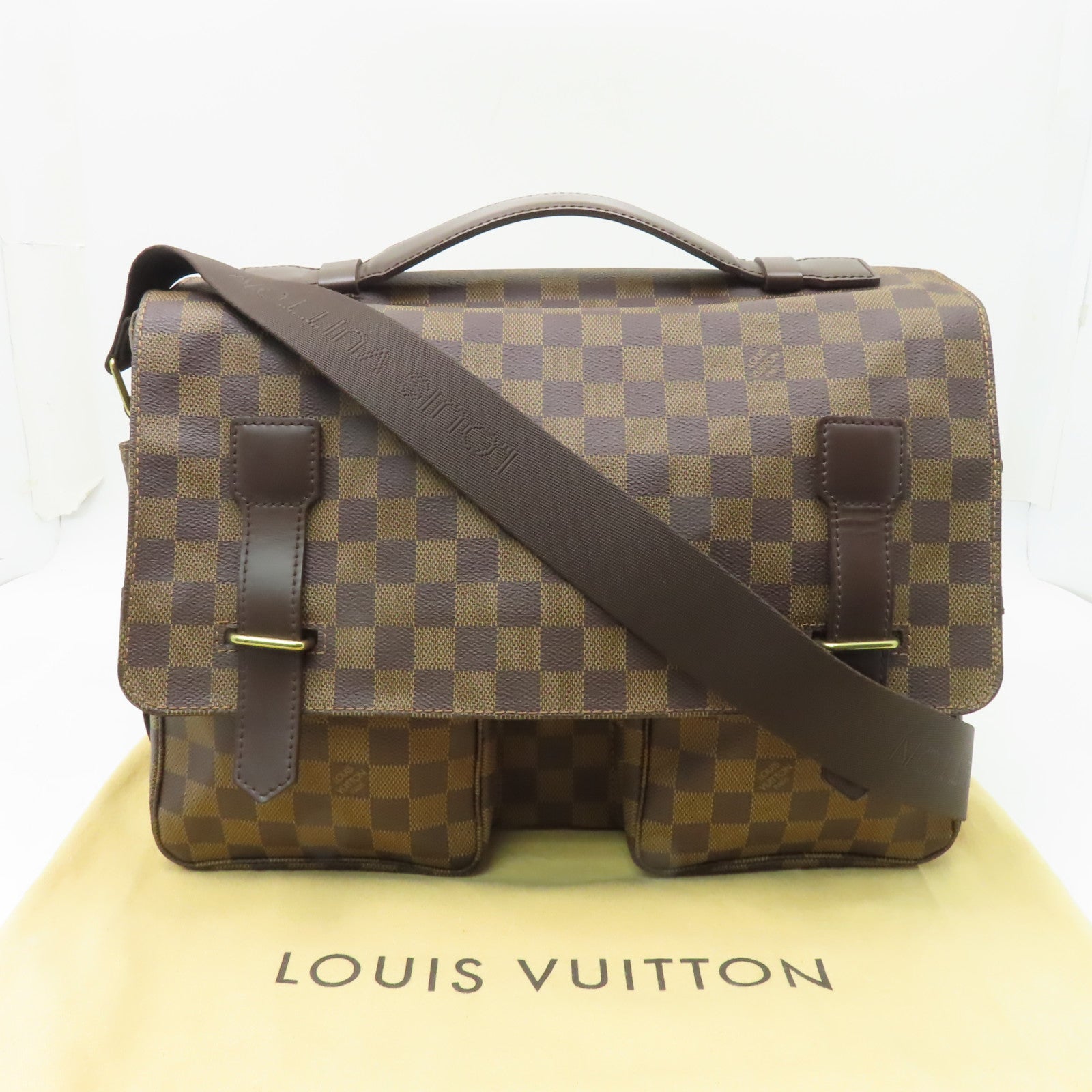 LOUIS VUITTON Damier Broadway金扣肩背袋棕色