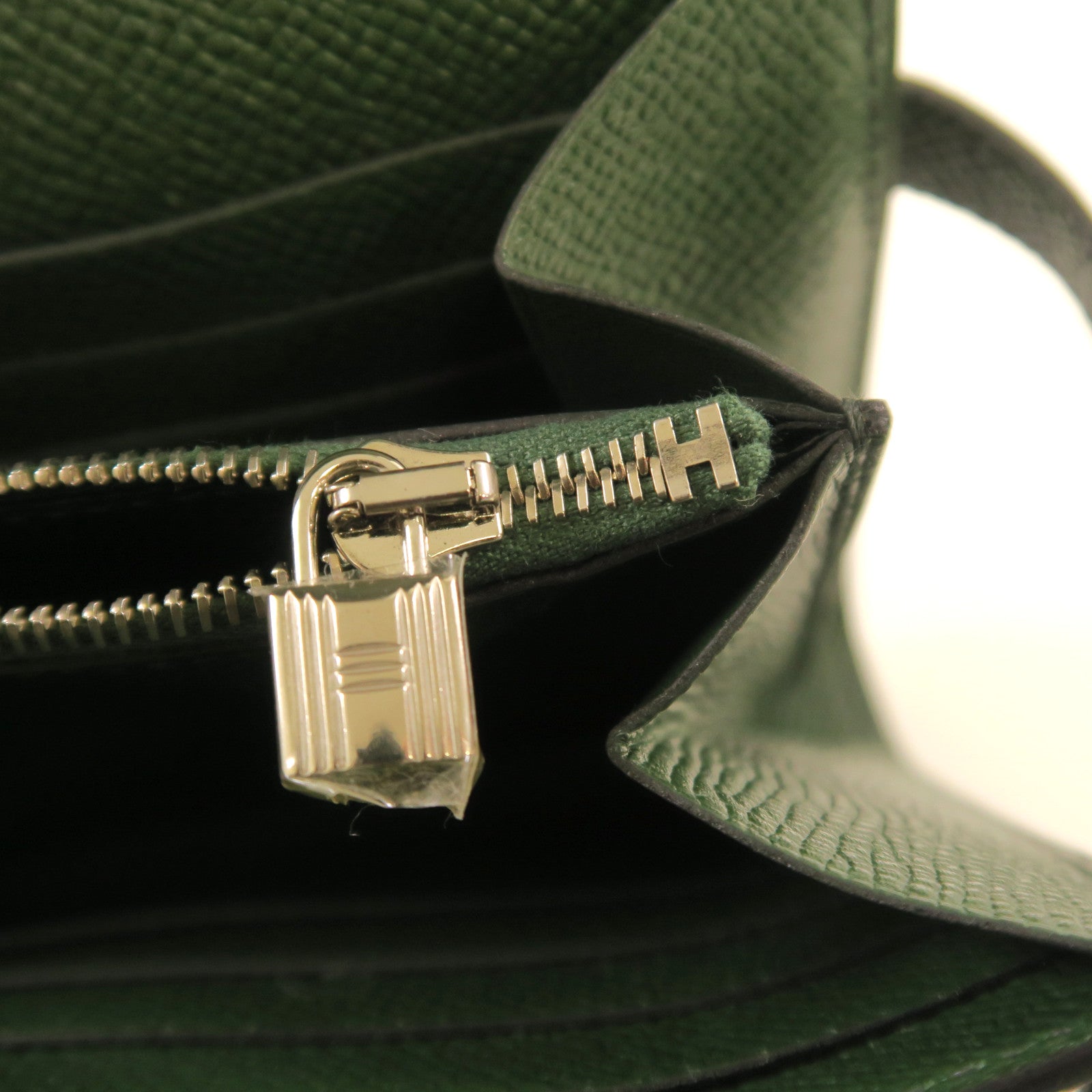 HERMES Epsom皮革Kelly Long Wallet銀扣長錢包英國綠色