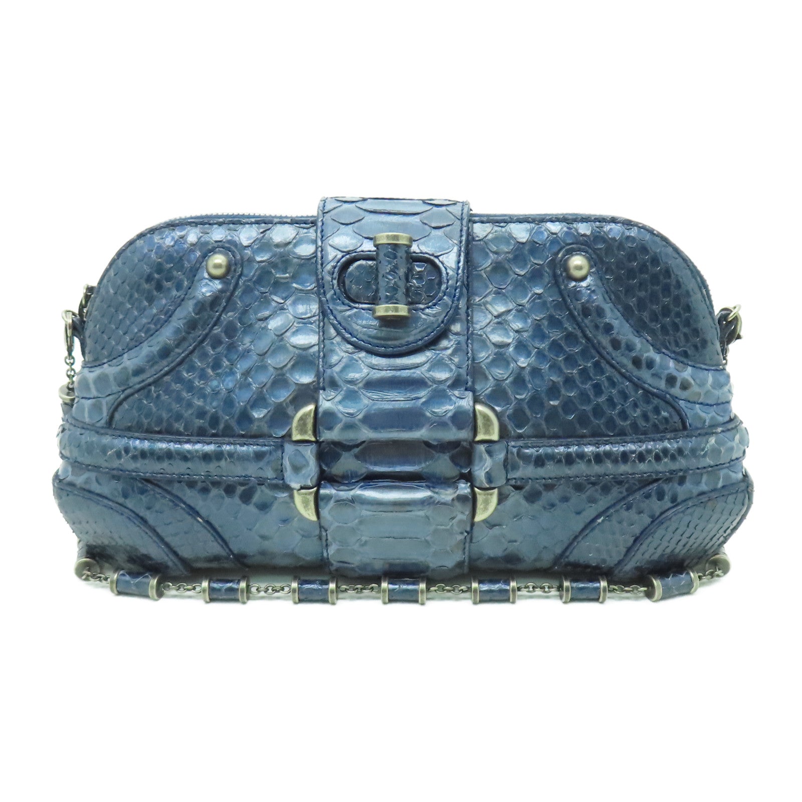Alexander McQueen 蛇皮皮革銀扣肩背袋藍色