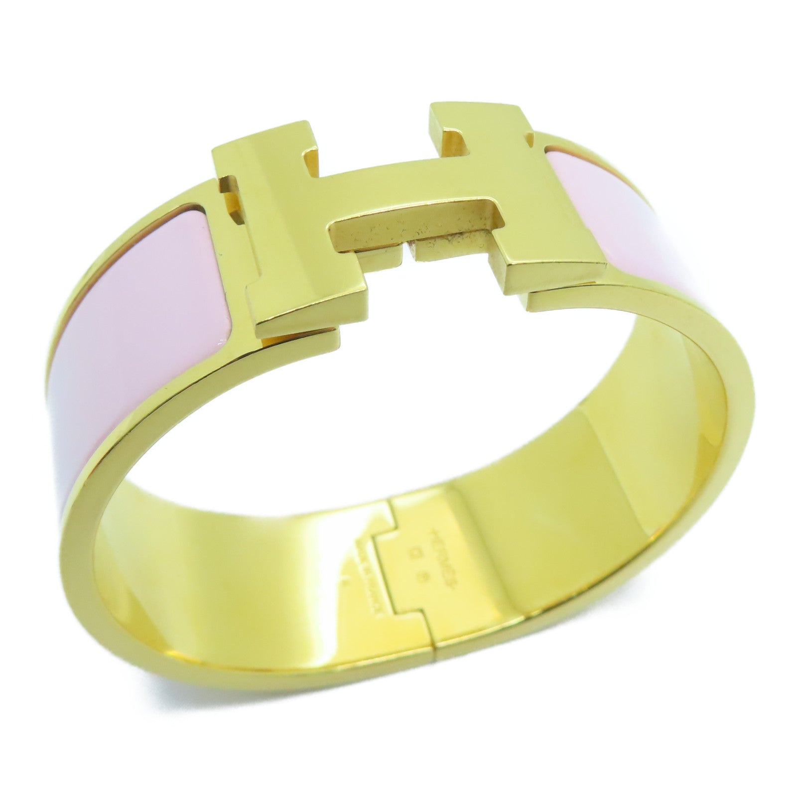 HERMES Metal Clic-Clac H Bracelet Gold Buckle Grip Pink