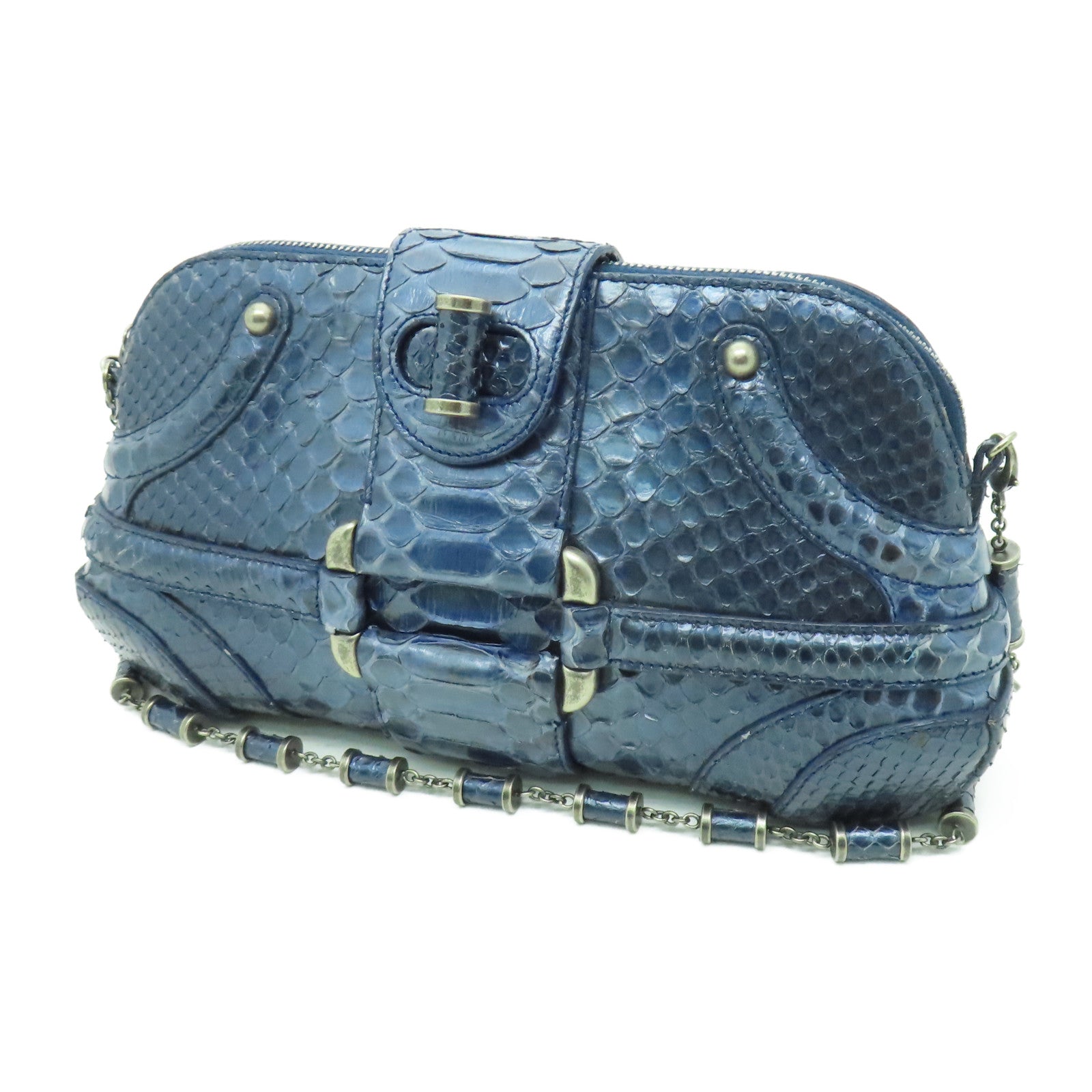 Alexander McQueen 蛇皮皮革銀扣肩背袋藍色