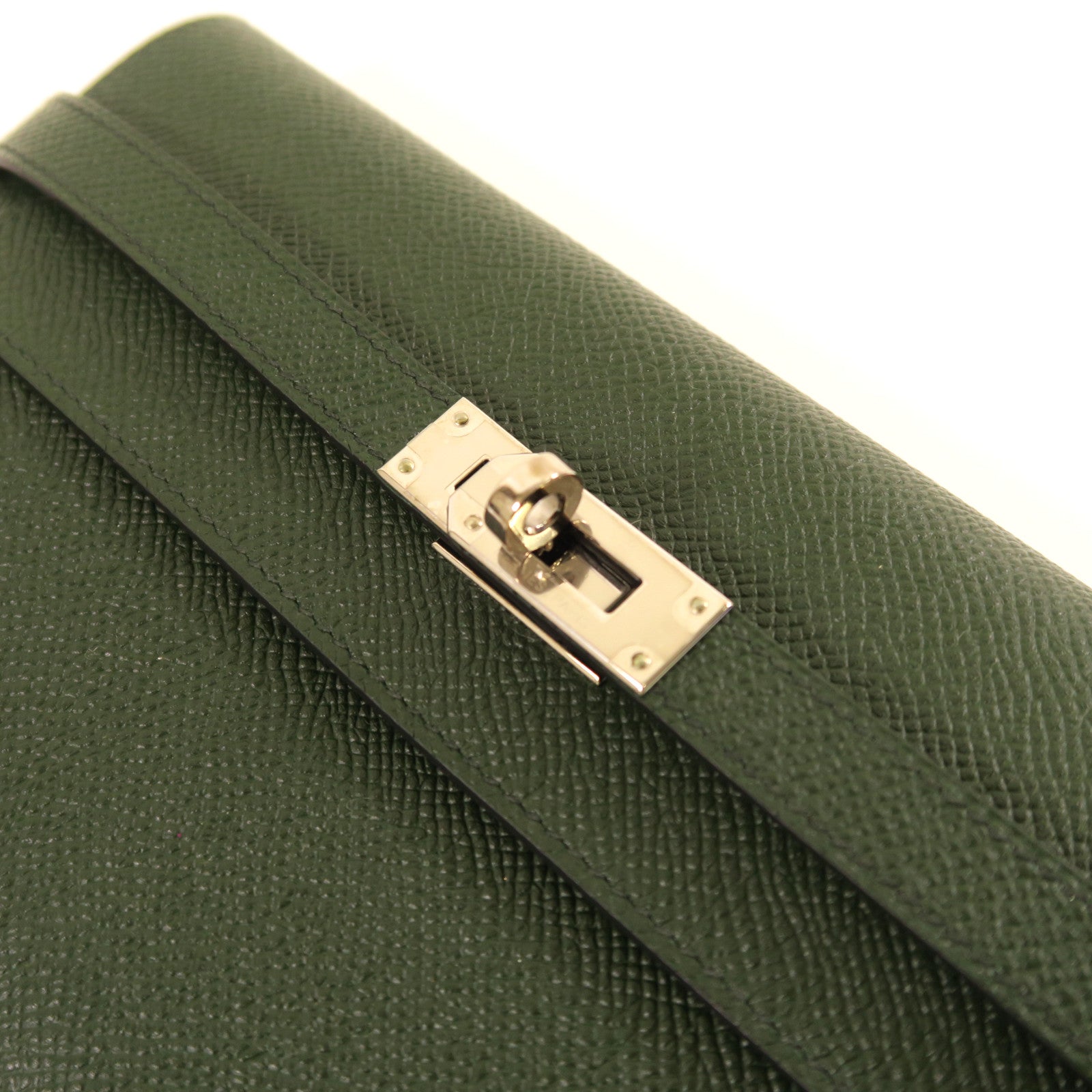 HERMES Epsom皮革Kelly Long Wallet銀扣長錢包英國綠色