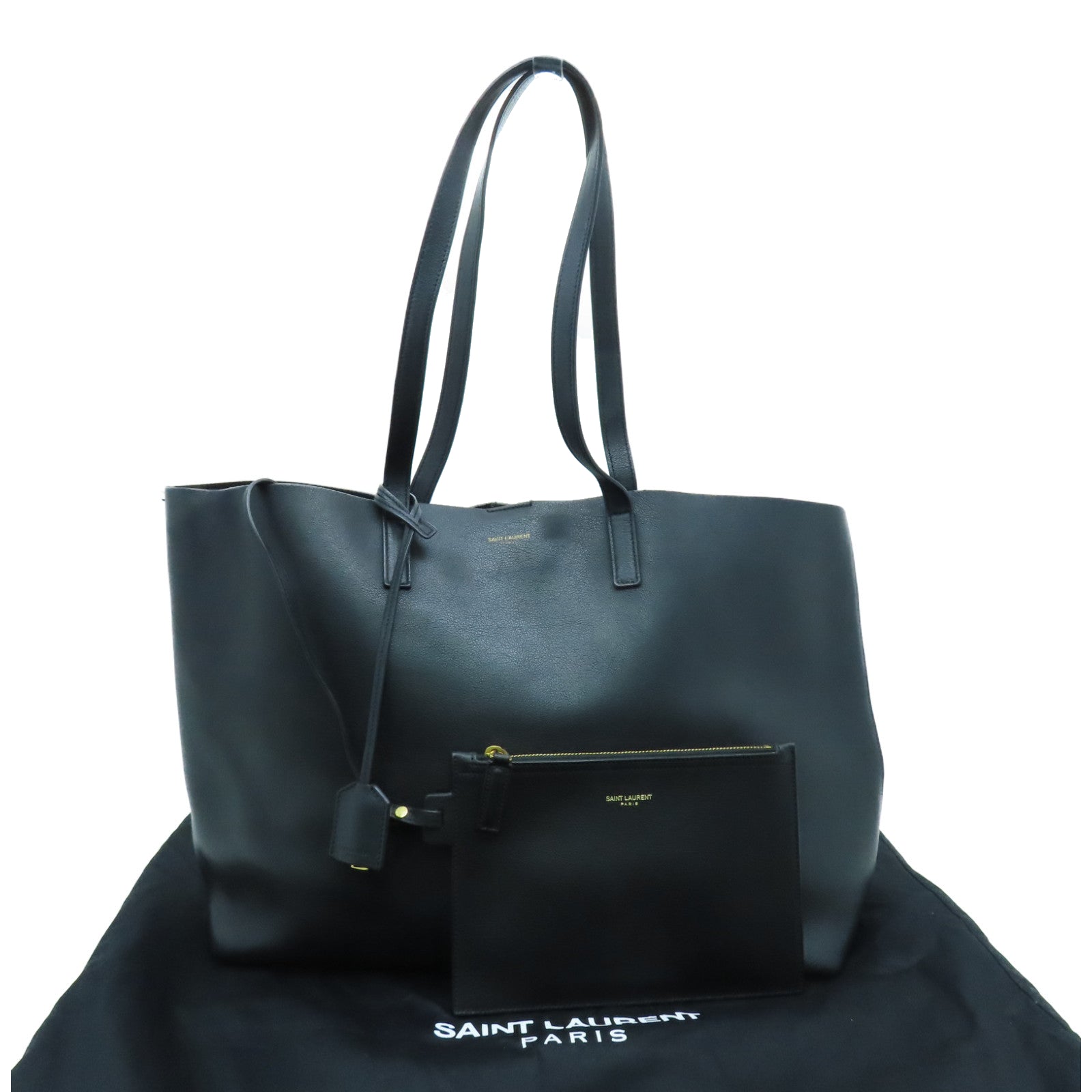 SAINT LAURENT 牛皮皮革Tote Bag金扣手挽袋/肩背袋黑色