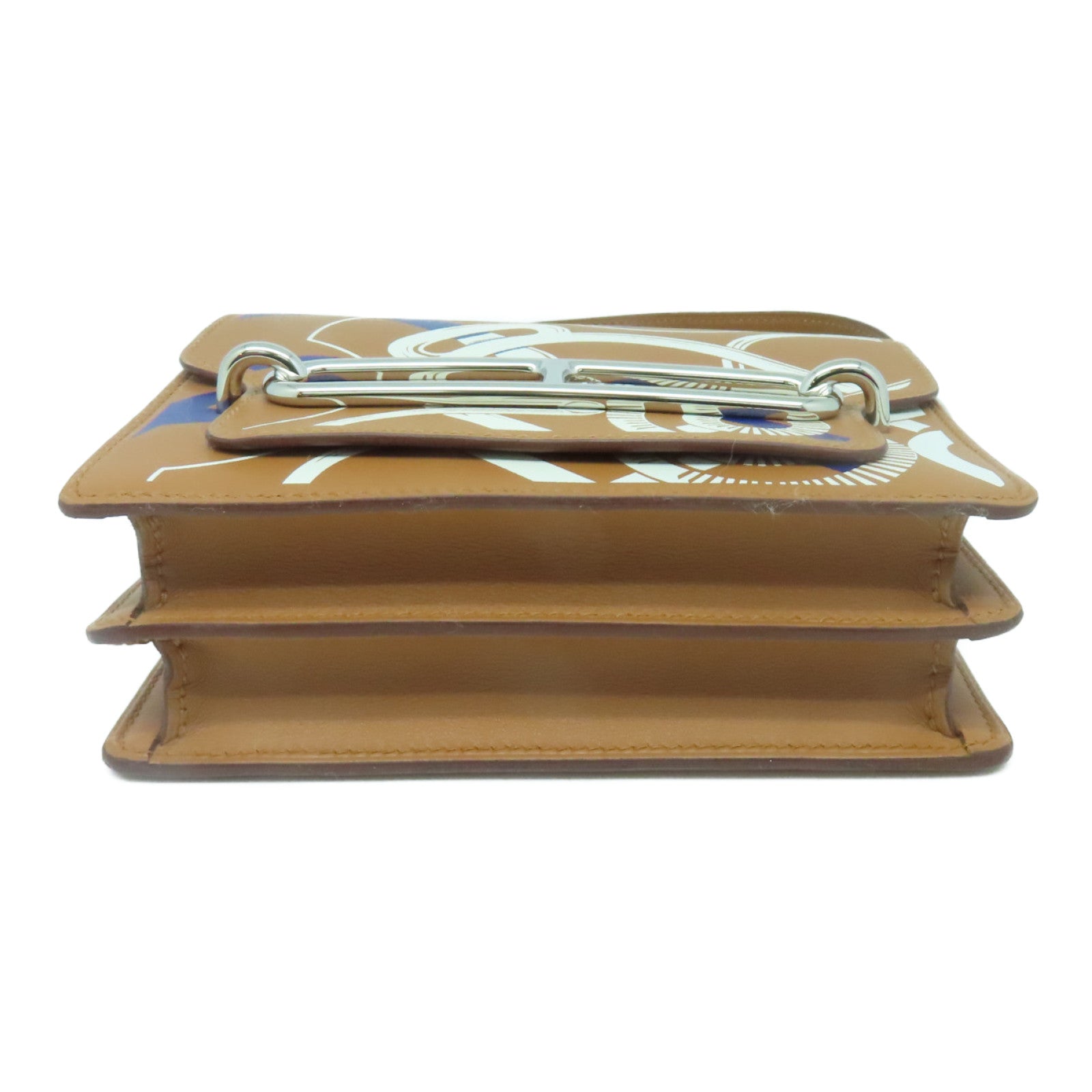 HERMES Epsom皮革Mini Roulis Eperon银扣肩背袋Gold/Blanc/Bleu啡色/白色/蓝色