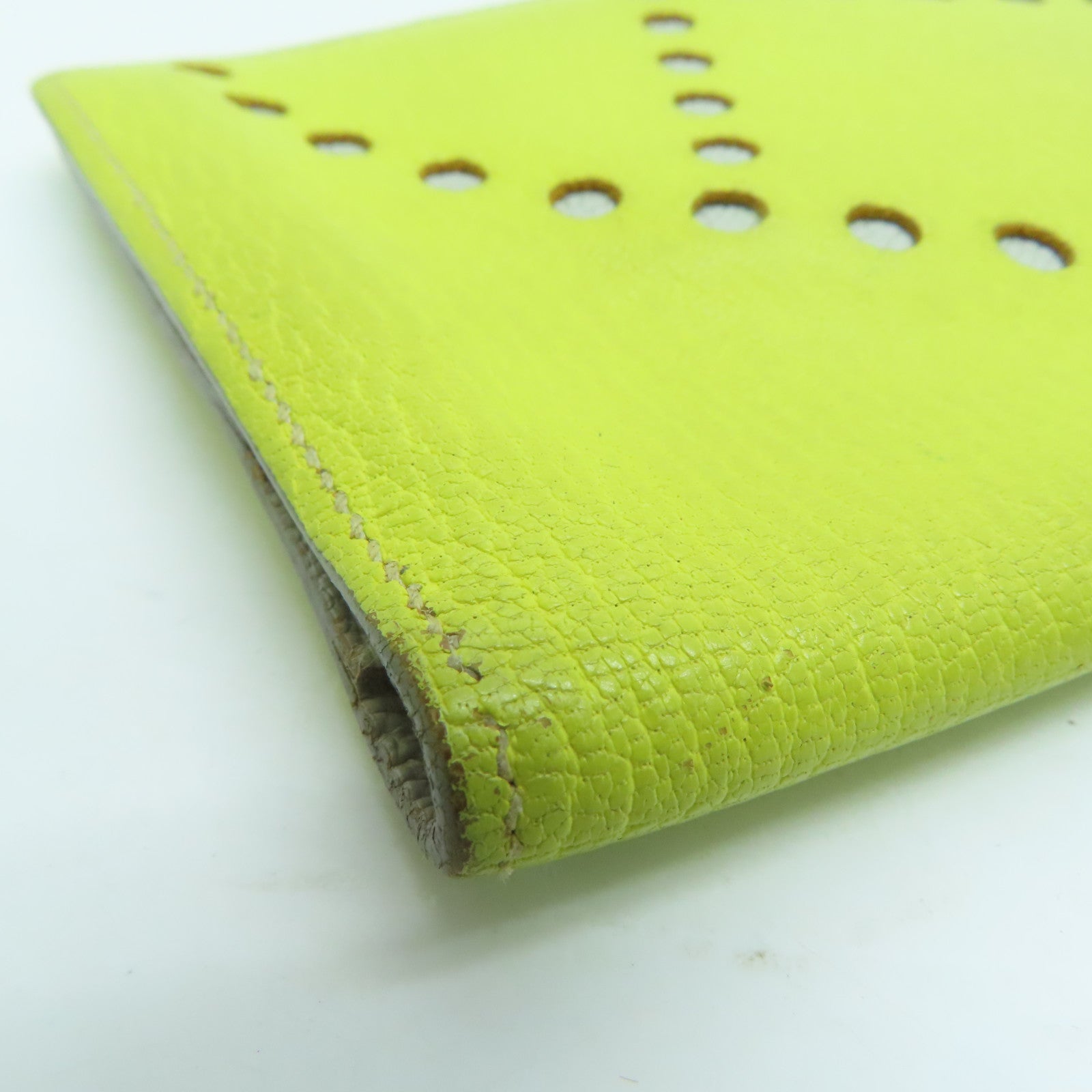 HERMES Chevre皮革H Dot Evelyne Wallet长钱包Lime黄色