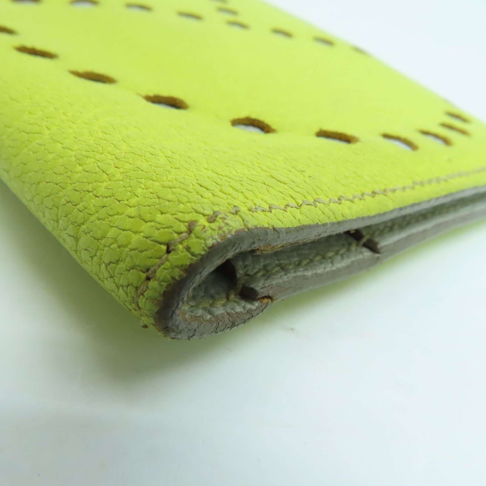 HERMES Chevre皮革H Dot Evelyne Wallet长钱包Lime黄色