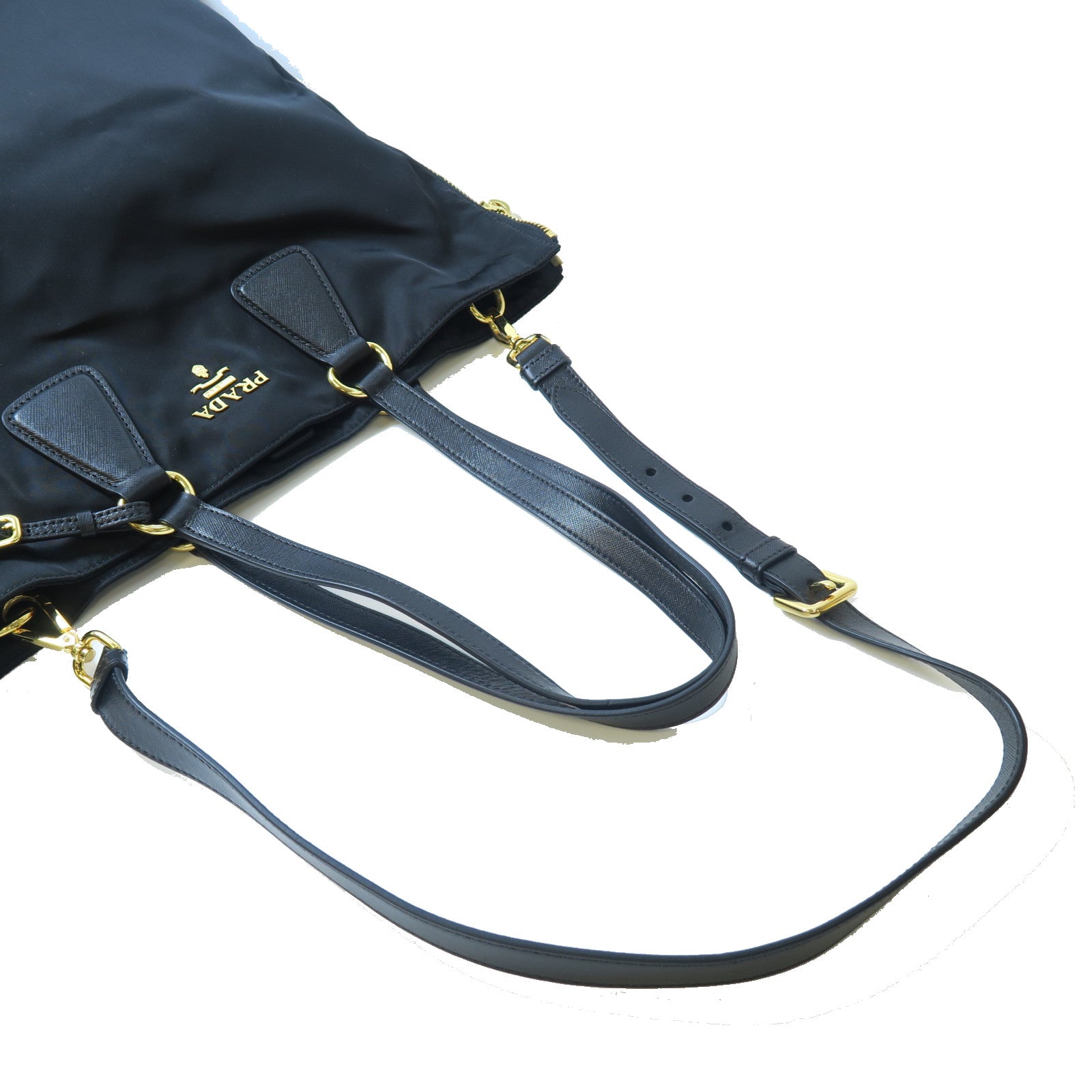 PRADA 尼龍Tote Bag金扣手挽肩背兩用袋黑色