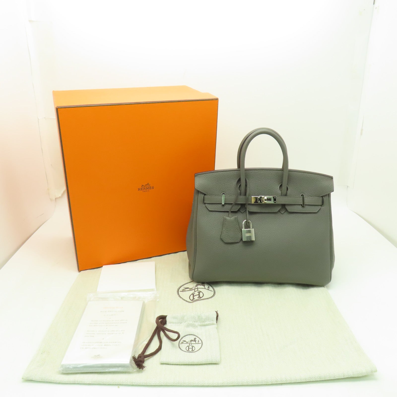 HERMES Togo皮革Birkin 25銀扣手挽袋Etain灰色