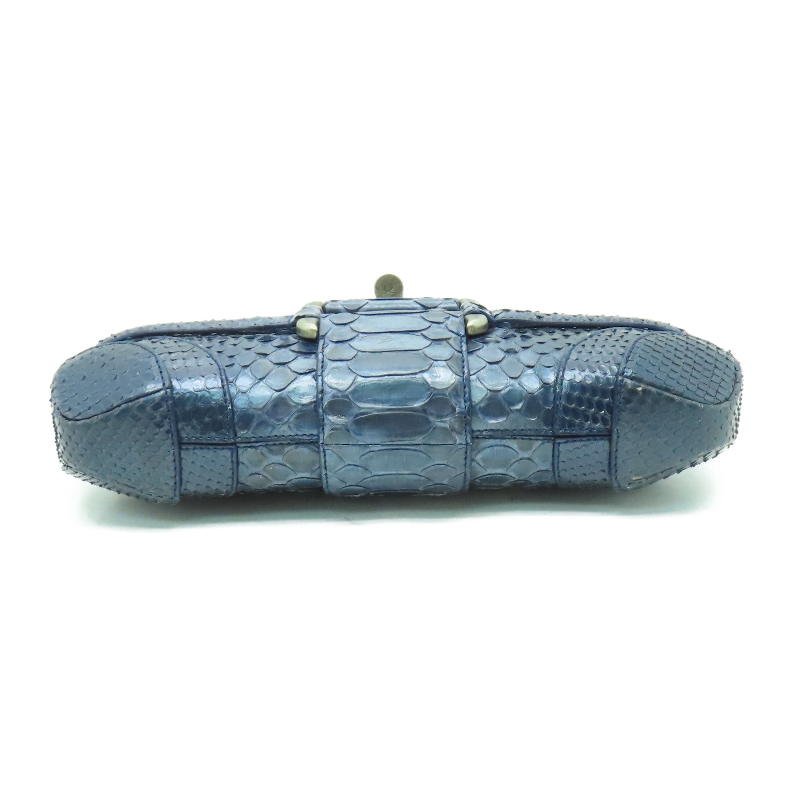 Alexander McQueen 蛇皮皮革銀扣肩背袋藍色