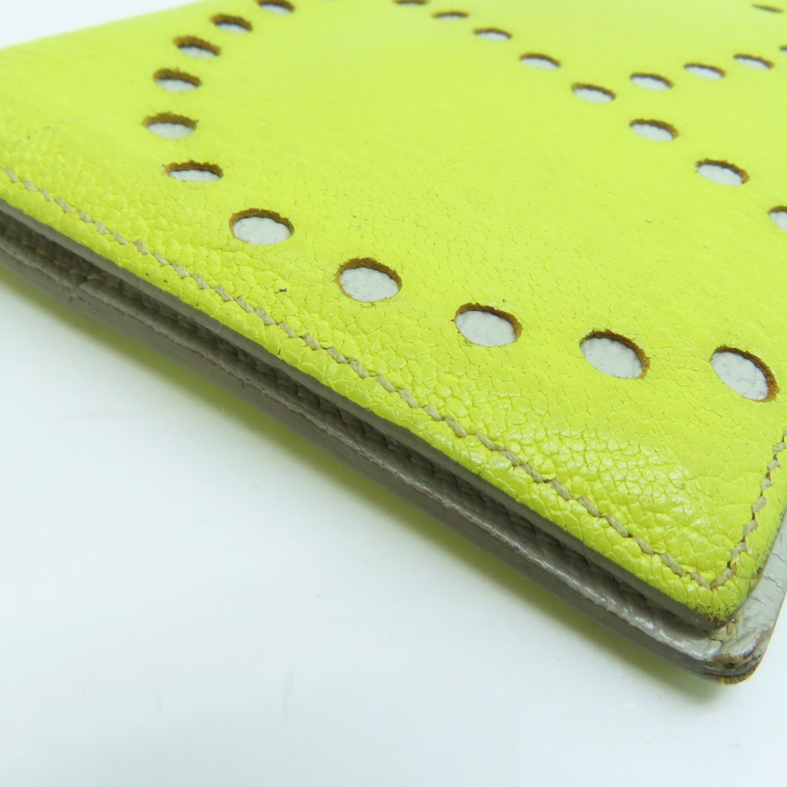 HERMES Chevre皮革H Dot Evelyne Wallet长钱包Lime黄色