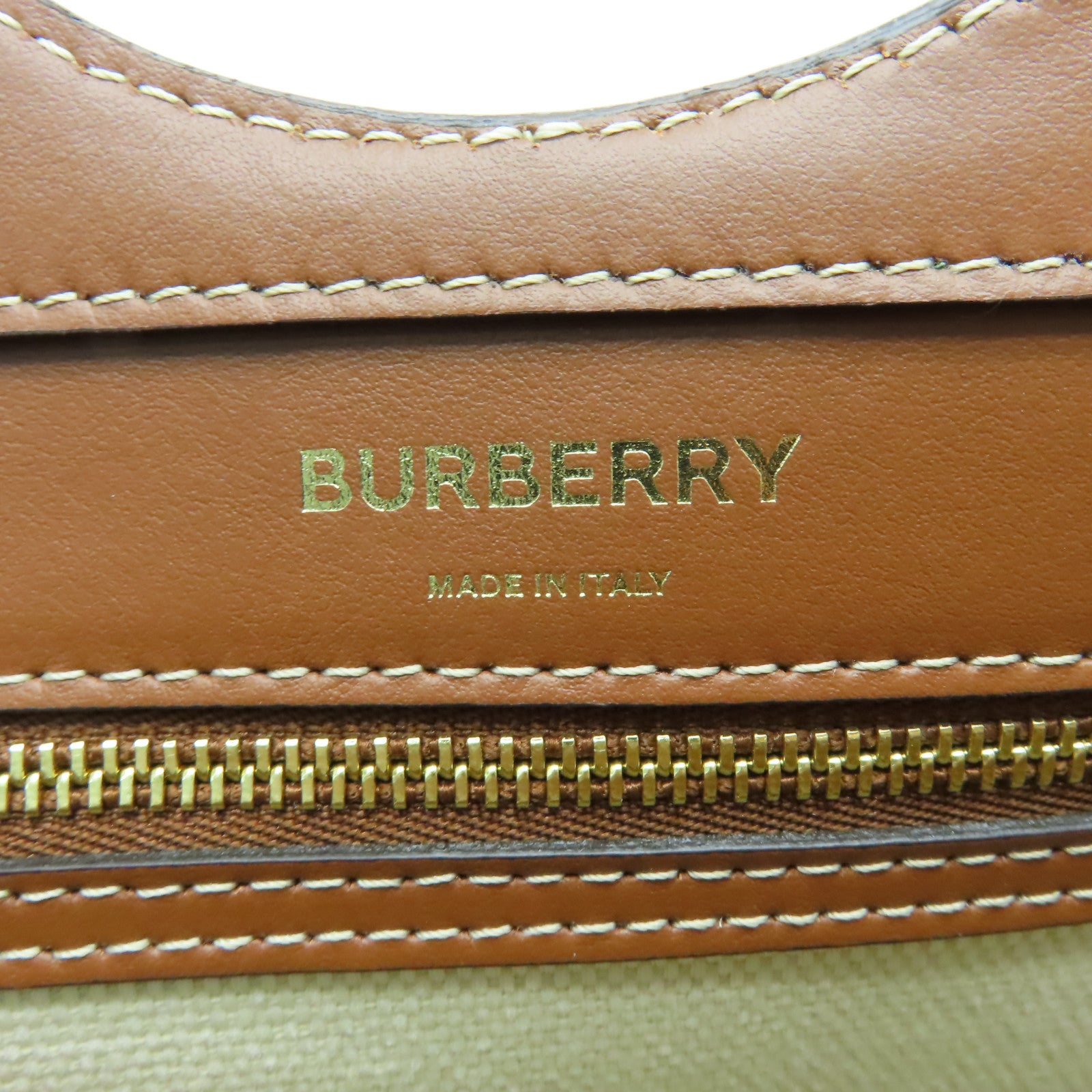 BURBERRY 帆布/皮革Mini Logo Graphic Crossbody Bag金扣手挽肩背兩用袋白色/啡色