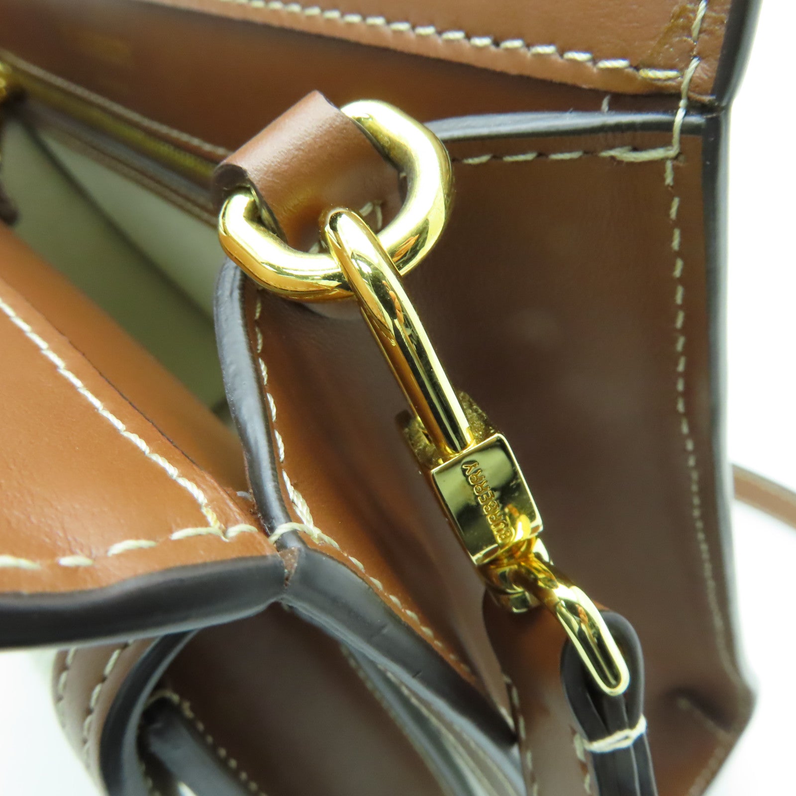 BURBERRY 帆布/皮革Mini Logo Graphic Crossbody Bag金扣手挽肩背兩用袋白色/啡色