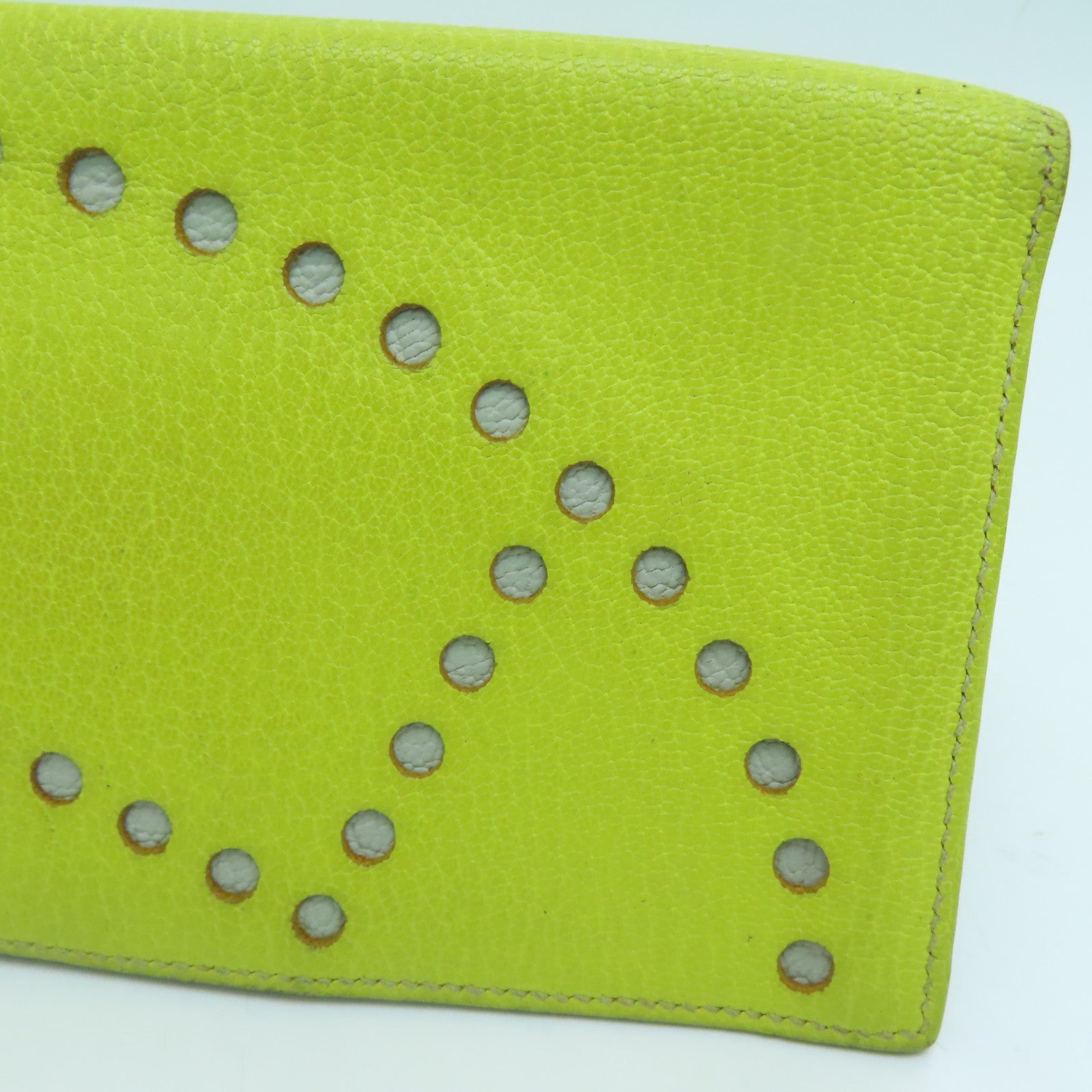 HERMES Chevre皮革H Dot Evelyne Wallet长钱包Lime黄色