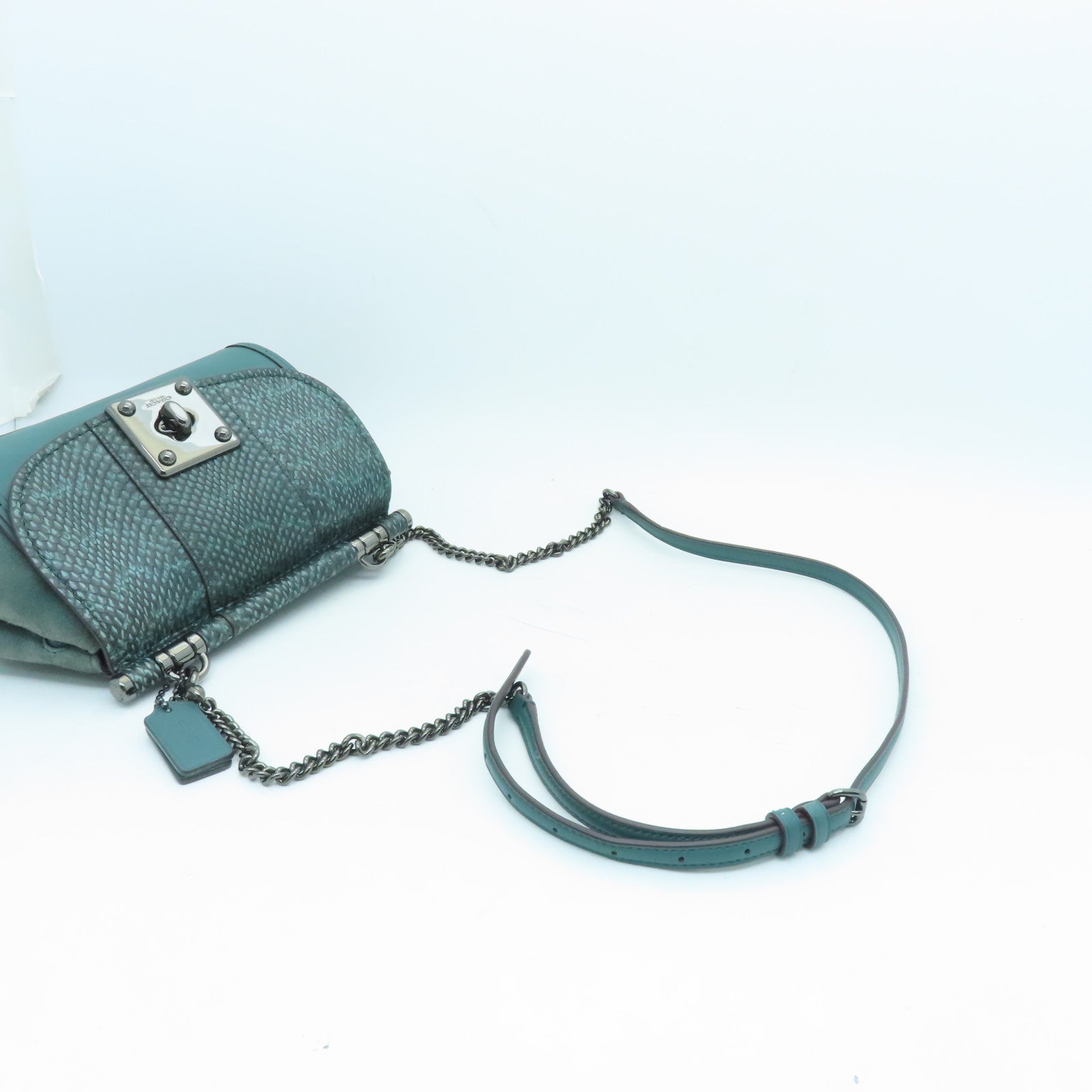 COACH Snakeskin/Cowhide Leather Shoulder Bag Green