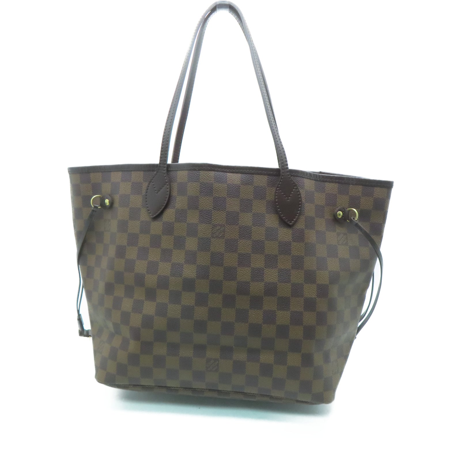 LOUIS VUITTON Damier Neverfull MM gold buckle handle bag brown