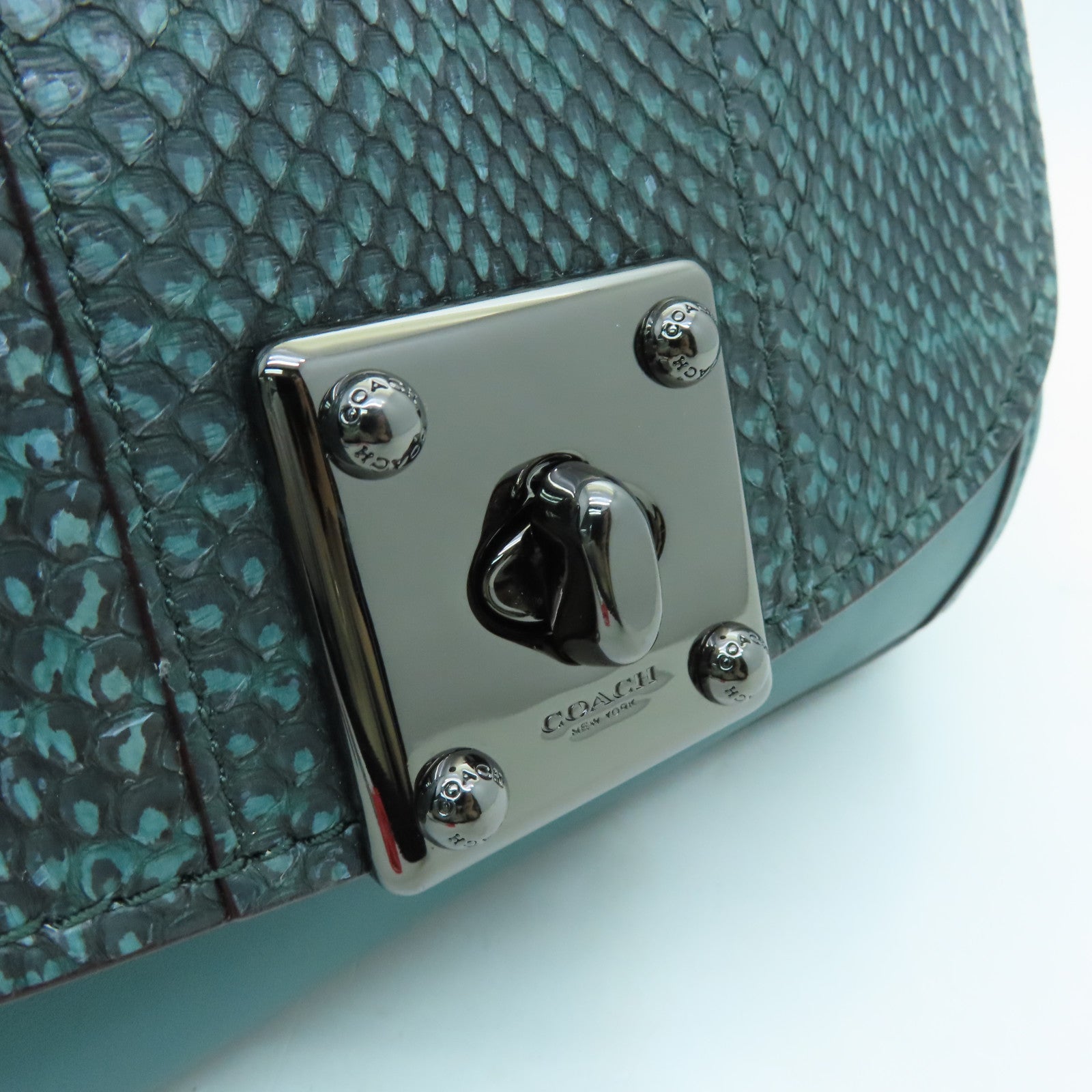 COACH Snakeskin/Cowhide Leather Shoulder Bag Green