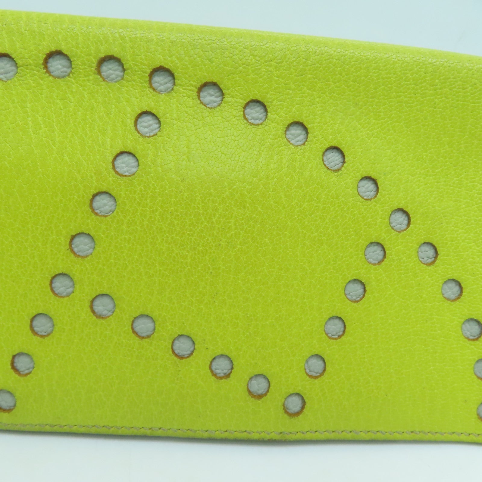 HERMES Chevre皮革H Dot Evelyne Wallet长钱包Lime黄色