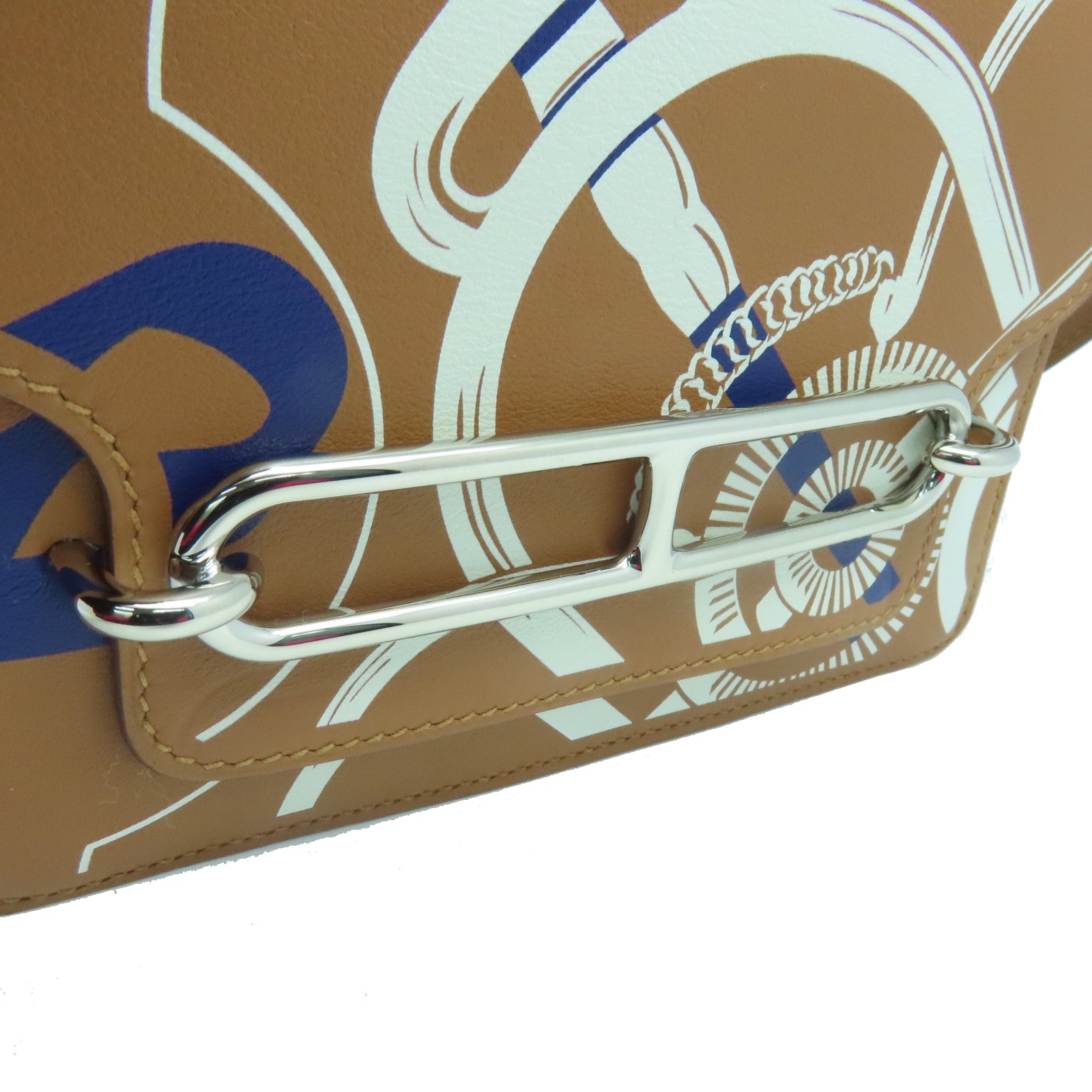 HERMES Epsom皮革Mini Roulis Eperon银扣肩背袋Gold/Blanc/Bleu啡色/白色/蓝色