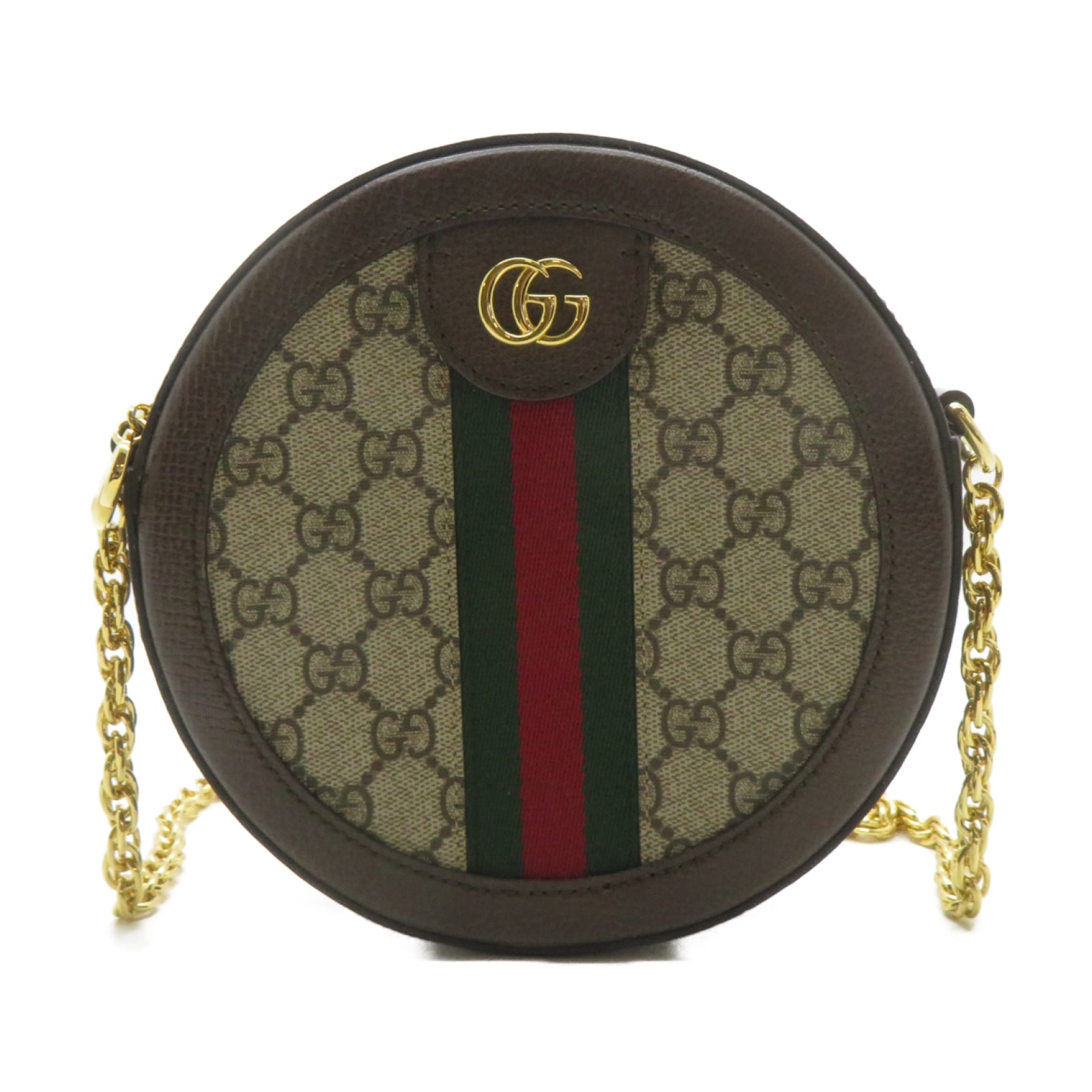 GUCCI 塗層帆布Ophidia GG金扣鏈帶肩背袋啡色
