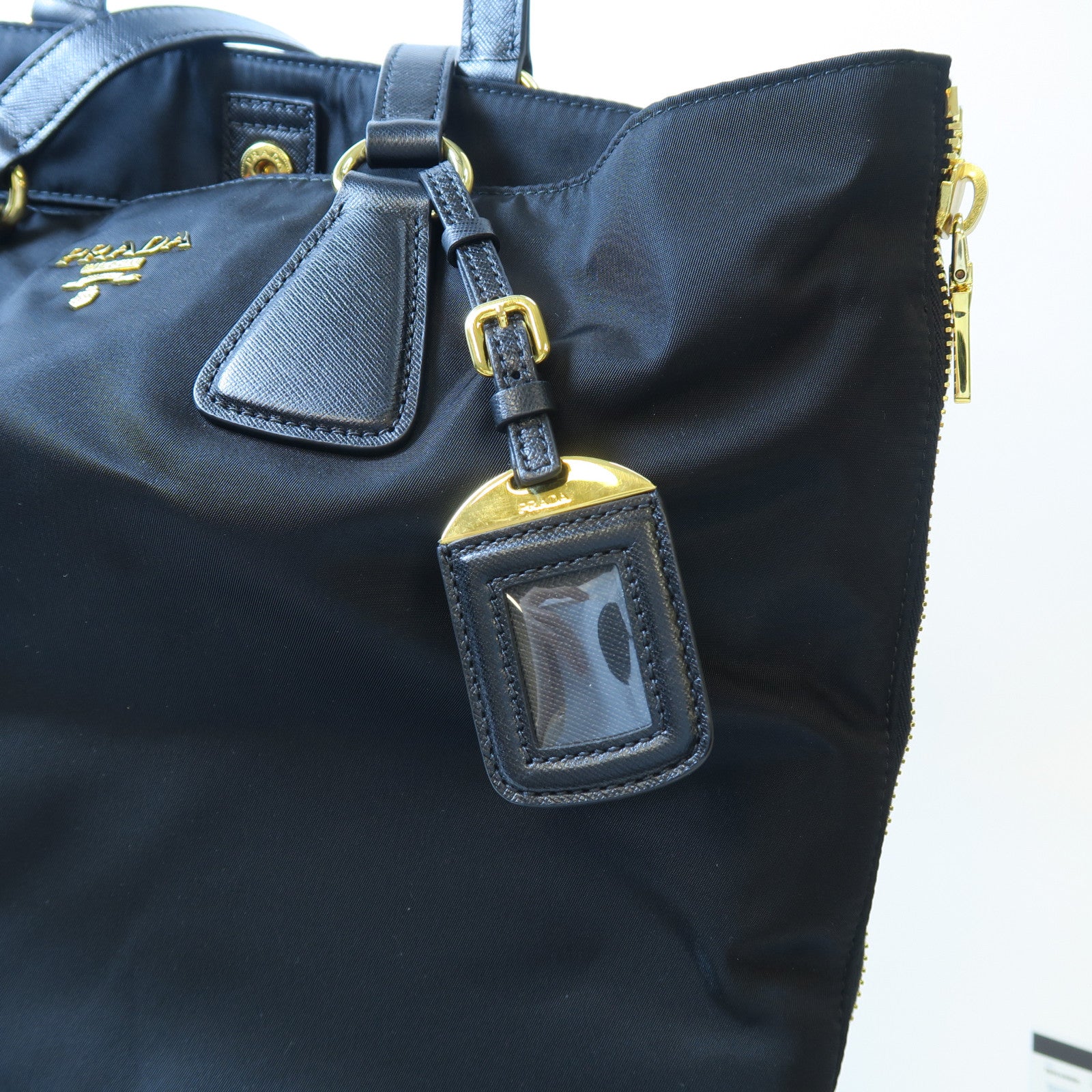 PRADA 尼龍Tote Bag金扣手挽肩背兩用袋黑色