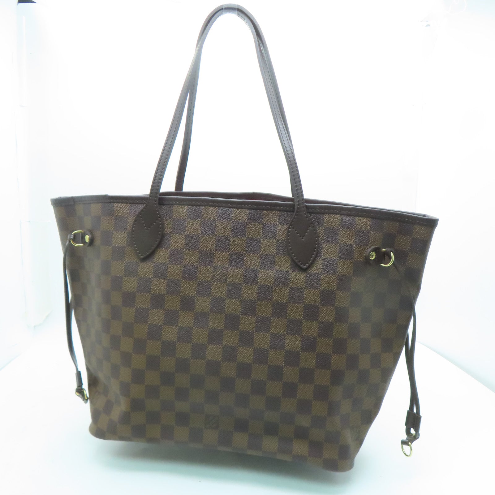 LOUIS VUITTON Damier Neverfull MM gold buckle handle bag brown