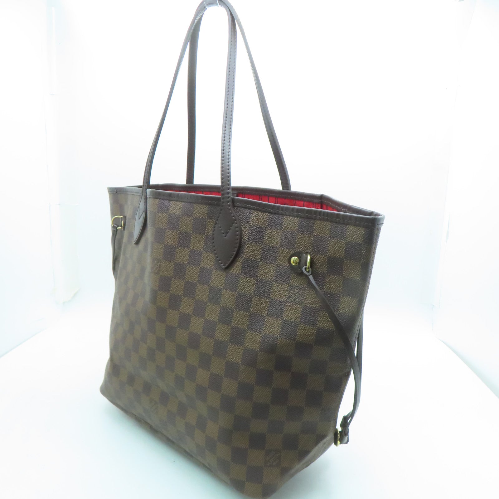 LOUIS VUITTON Damier Neverfull MM gold buckle handle bag brown