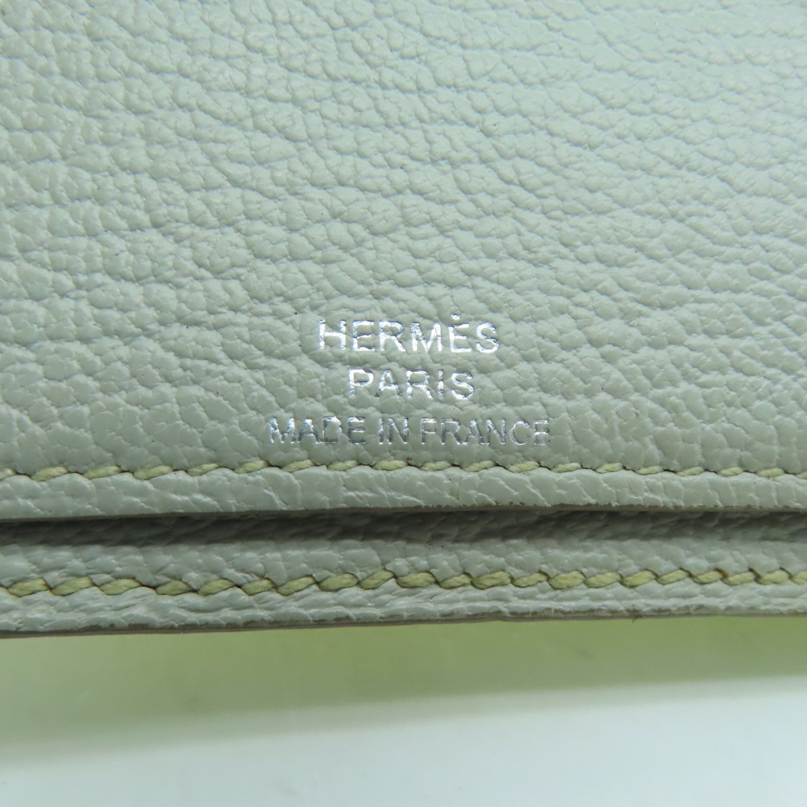 HERMES Chevre皮革H Dot Evelyne Wallet长钱包Lime黄色