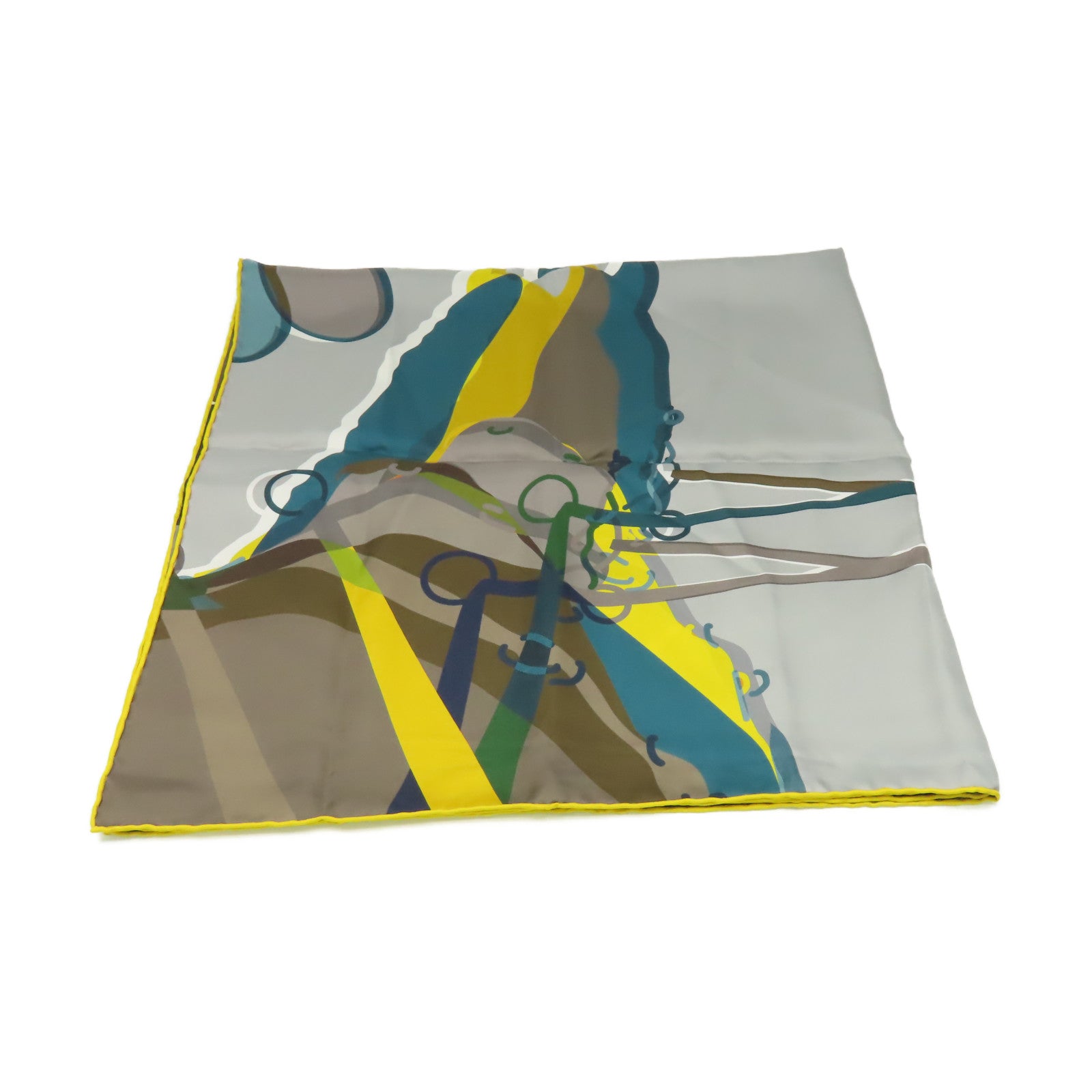HERMES 絲質Scarf 90x90絲巾灰色/黃色/彩色