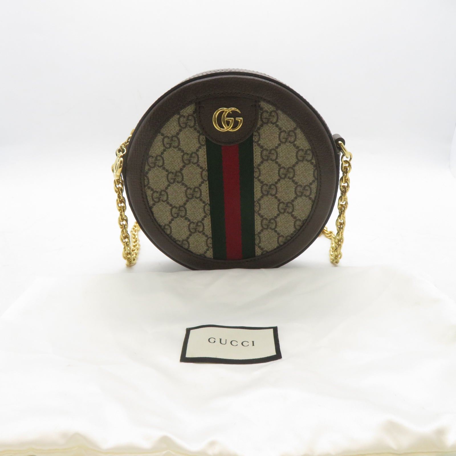 GUCCI 塗層帆布Ophidia GG金扣鏈帶肩背袋啡色