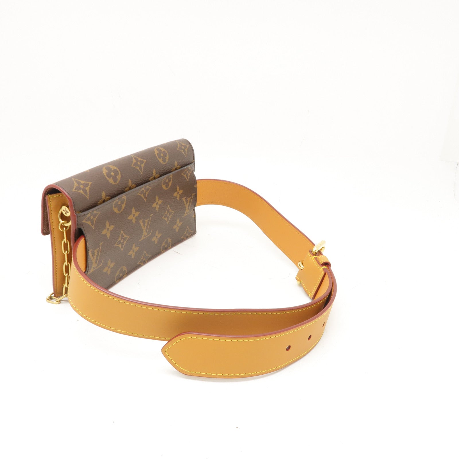 LOUIS VUITTON Monogram S Lock Belt Pouch PM金扣腰包啡色