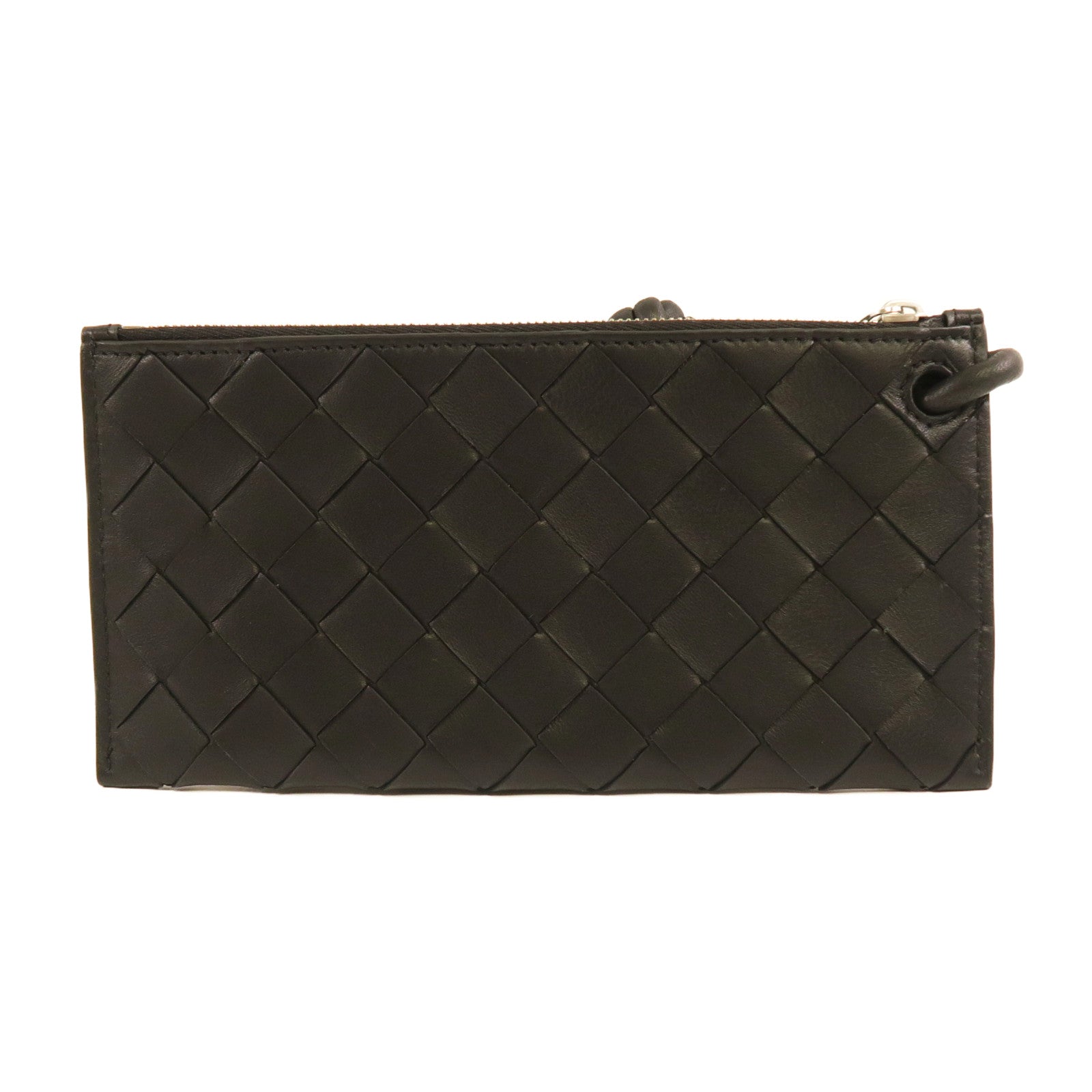 BOTTEGA VENETA 織紋牛皮皮革Pouch With Card Case銀扣手拿包黑色