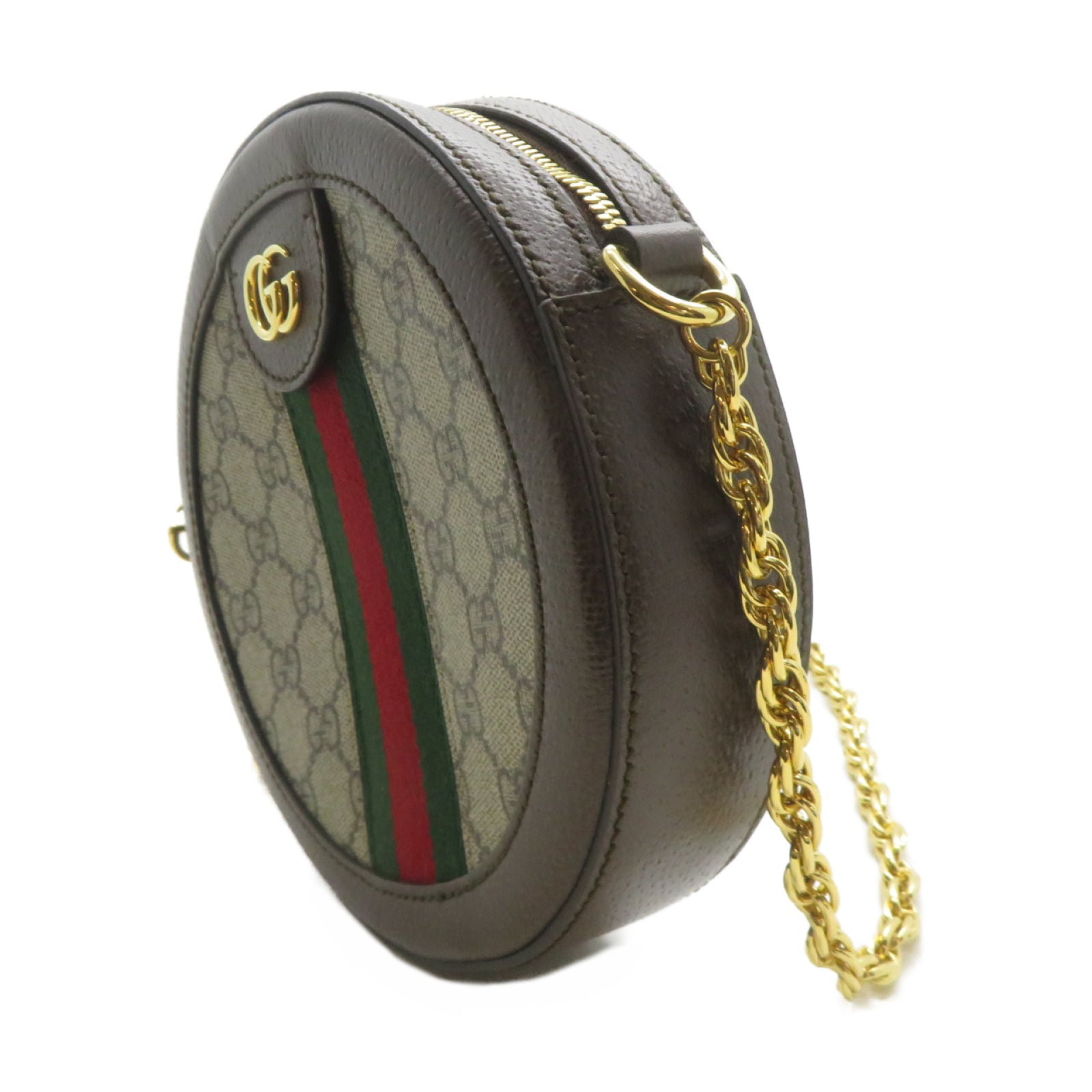 GUCCI 塗層帆布Ophidia GG金扣鏈帶肩背袋啡色