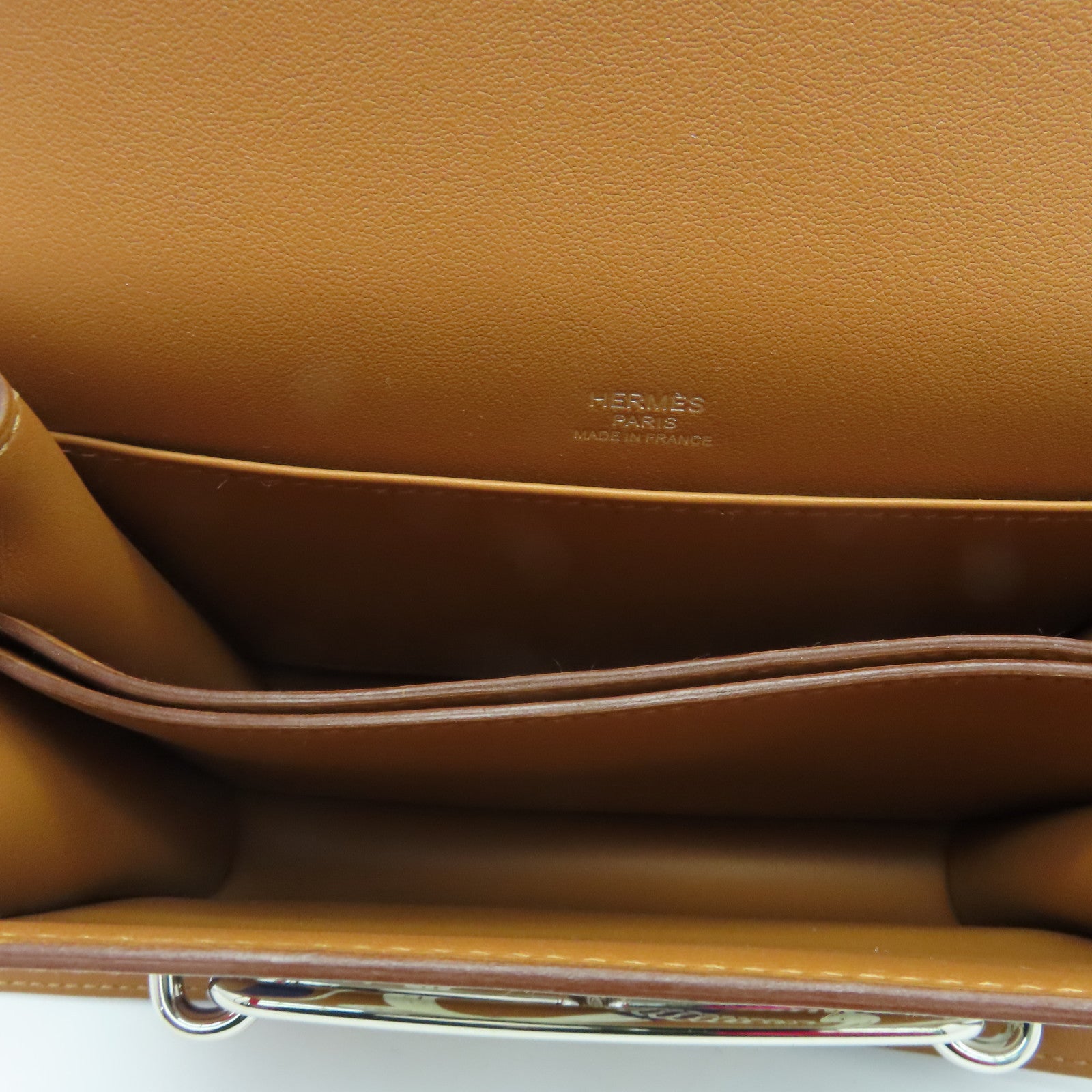 HERMES Epsom皮革Mini Roulis Eperon银扣肩背袋Gold/Blanc/Bleu啡色/白色/蓝色