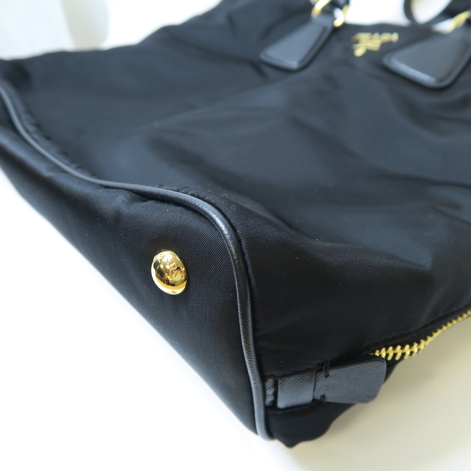 PRADA 尼龍Tote Bag金扣手挽肩背兩用袋黑色