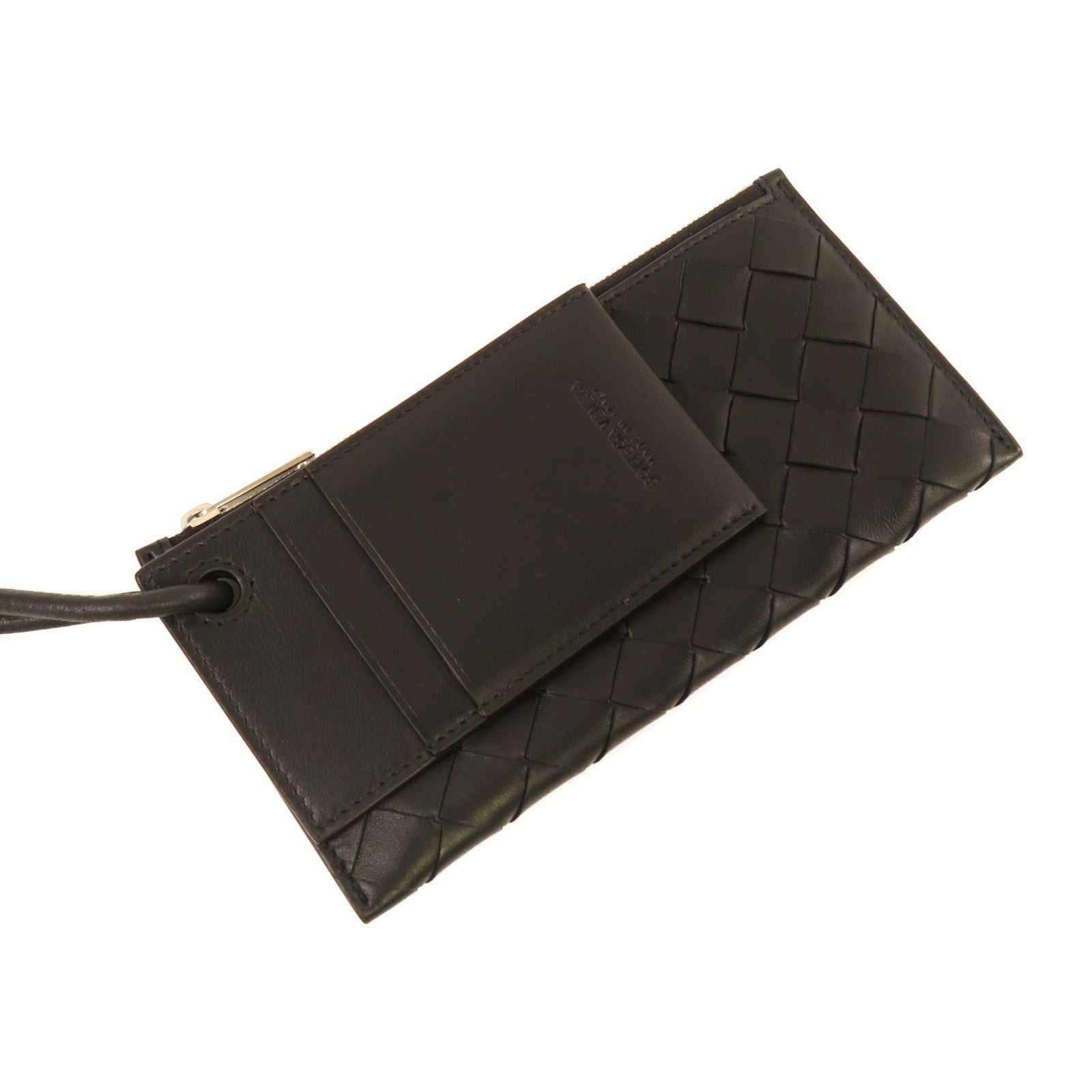 BOTTEGA VENETA 織紋牛皮皮革Pouch With Card Case銀扣手拿包黑色