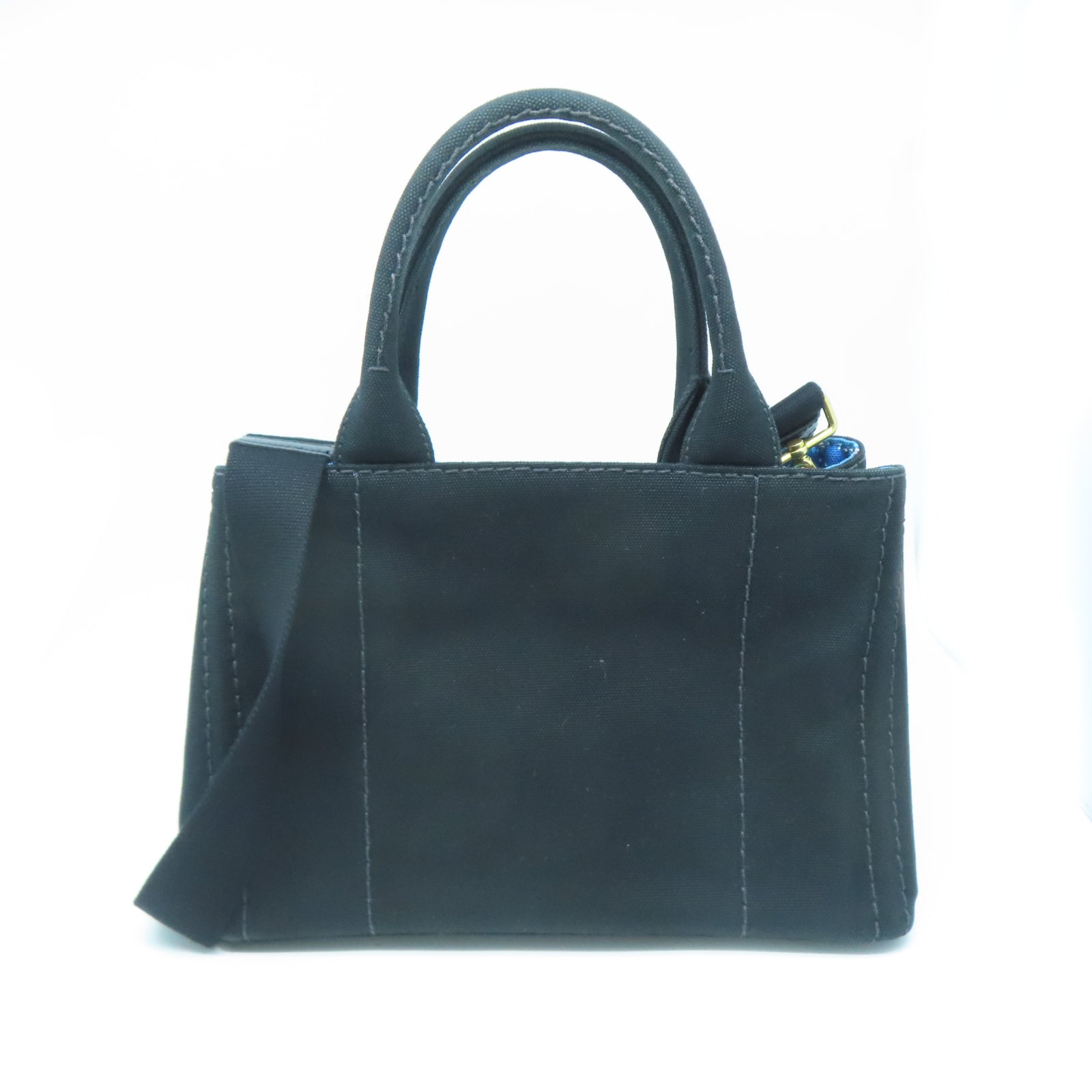 PRADA 帆布2 Way Shoulderq金扣手挽肩背兩用袋黑色/藍色