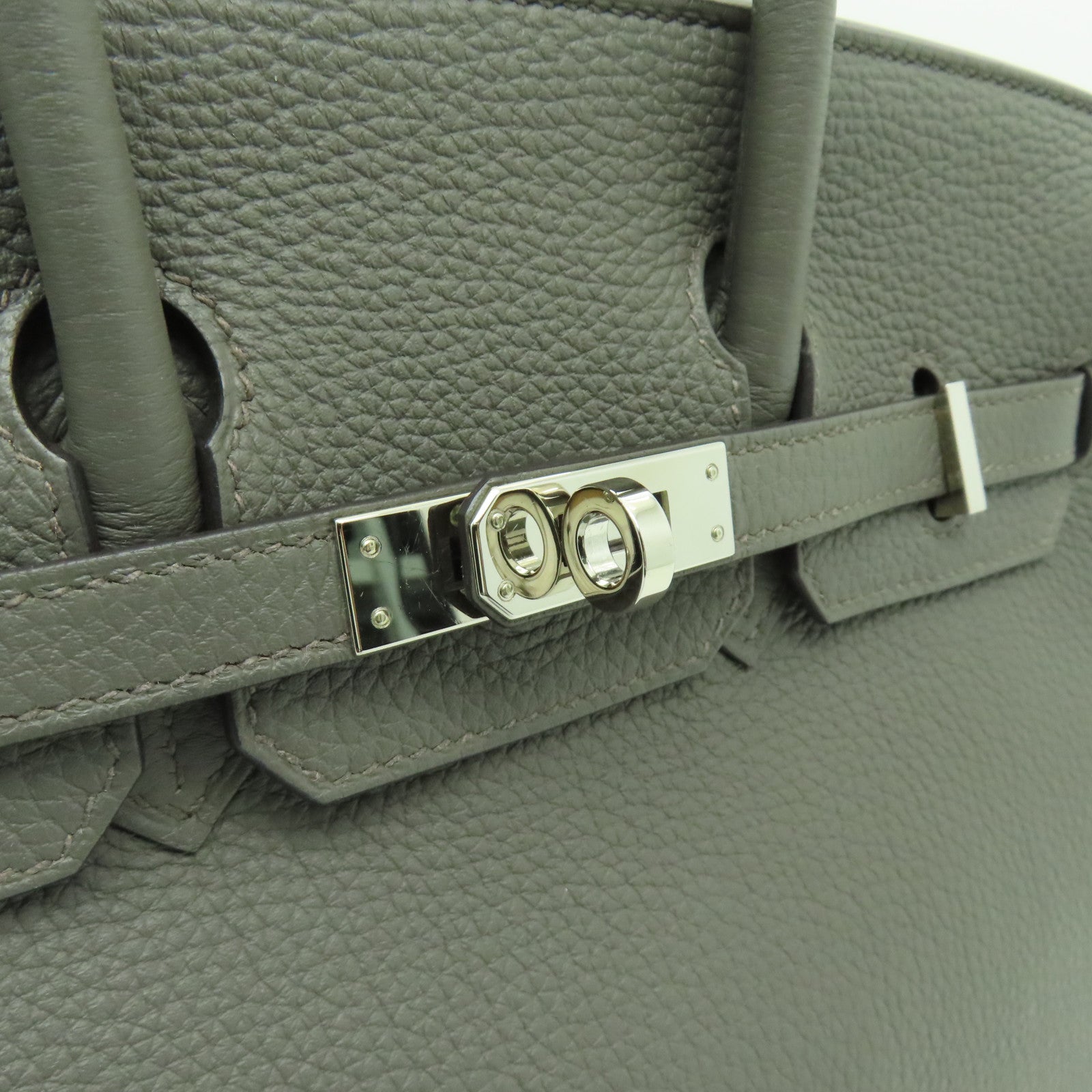HERMES Togo皮革Birkin 25銀扣手挽袋Etain灰色