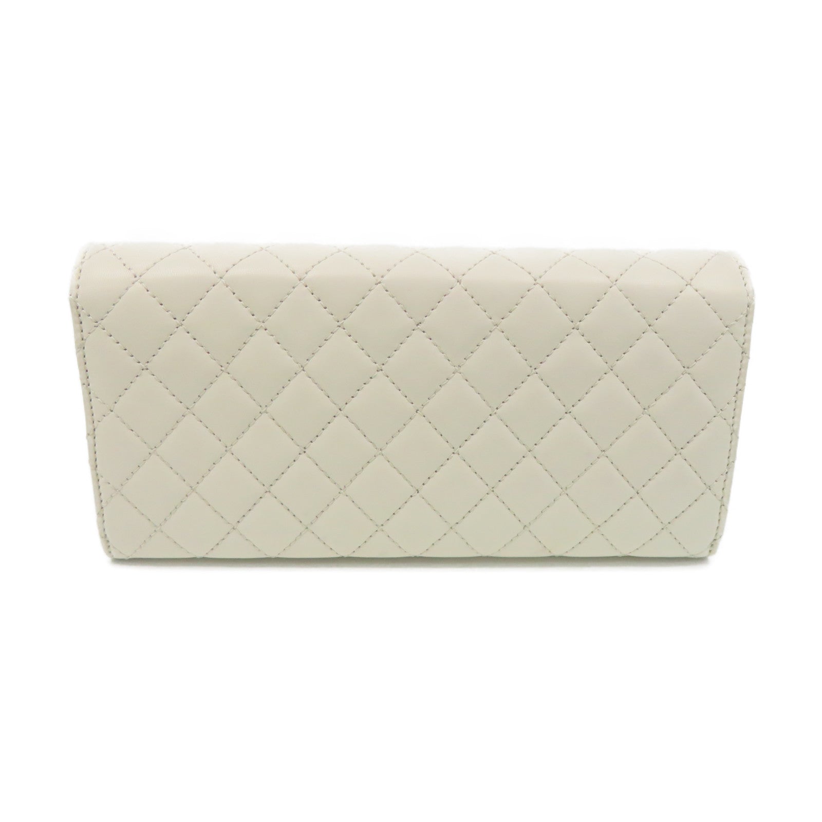 CHANEL 【激減優惠】菱格羊皮皮革Chain Shoulder Bag銀扣鏈帶肩背袋米白色