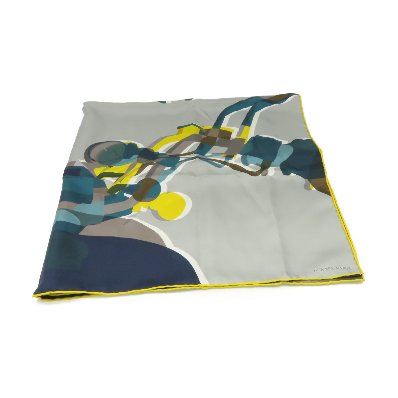 HERMES 絲質Scarf 90x90絲巾灰色/黃色/彩色