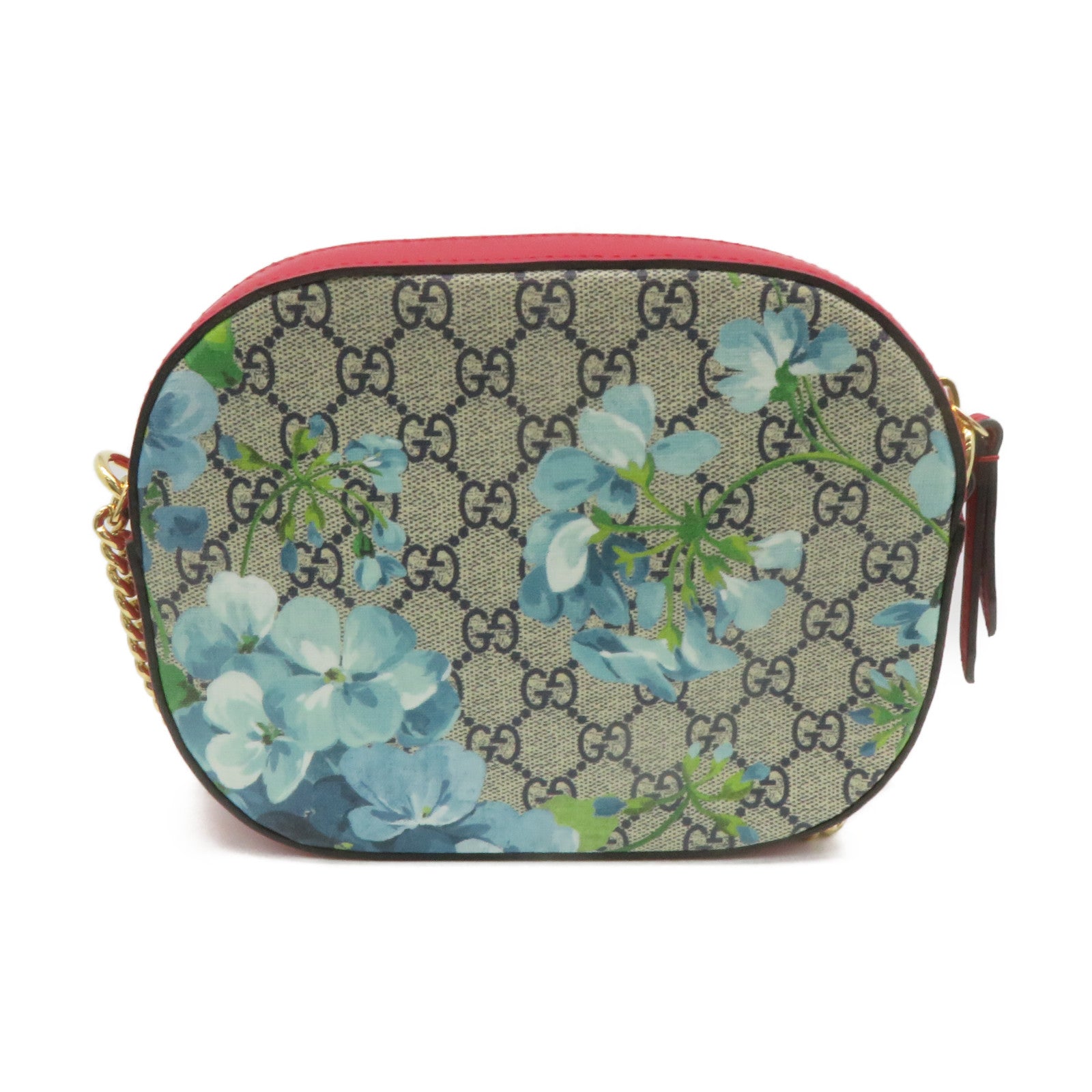 GUCCI 塗層帆布Blooms Chain Shoulder Bag鏈帶肩背袋啡色/紅色