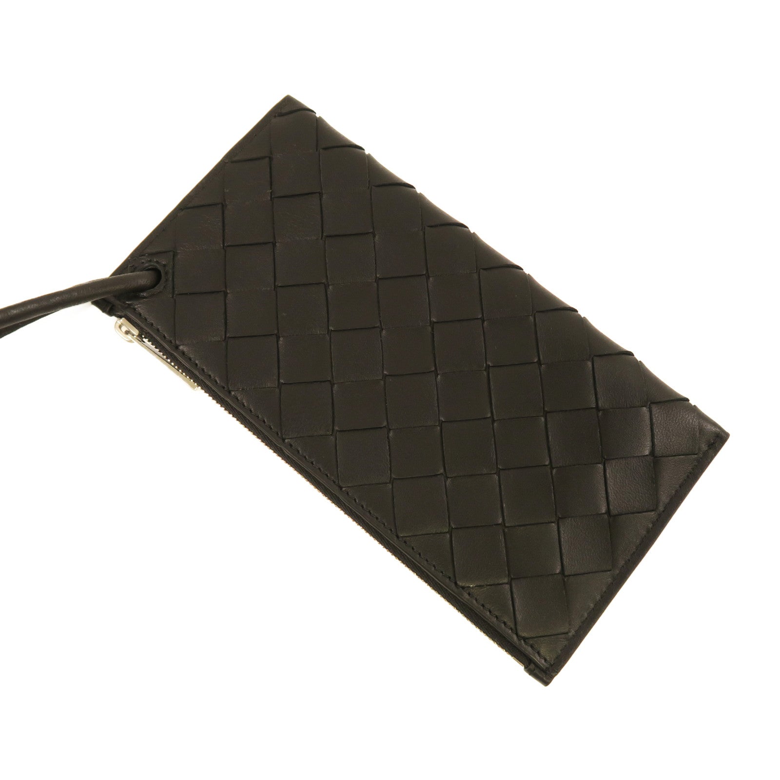 BOTTEGA VENETA 織紋牛皮皮革Pouch With Card Case銀扣手拿包黑色
