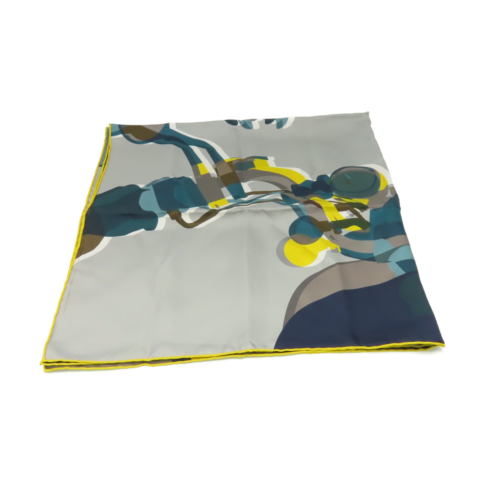 HERMES 絲質Scarf 90x90絲巾灰色/黃色/彩色