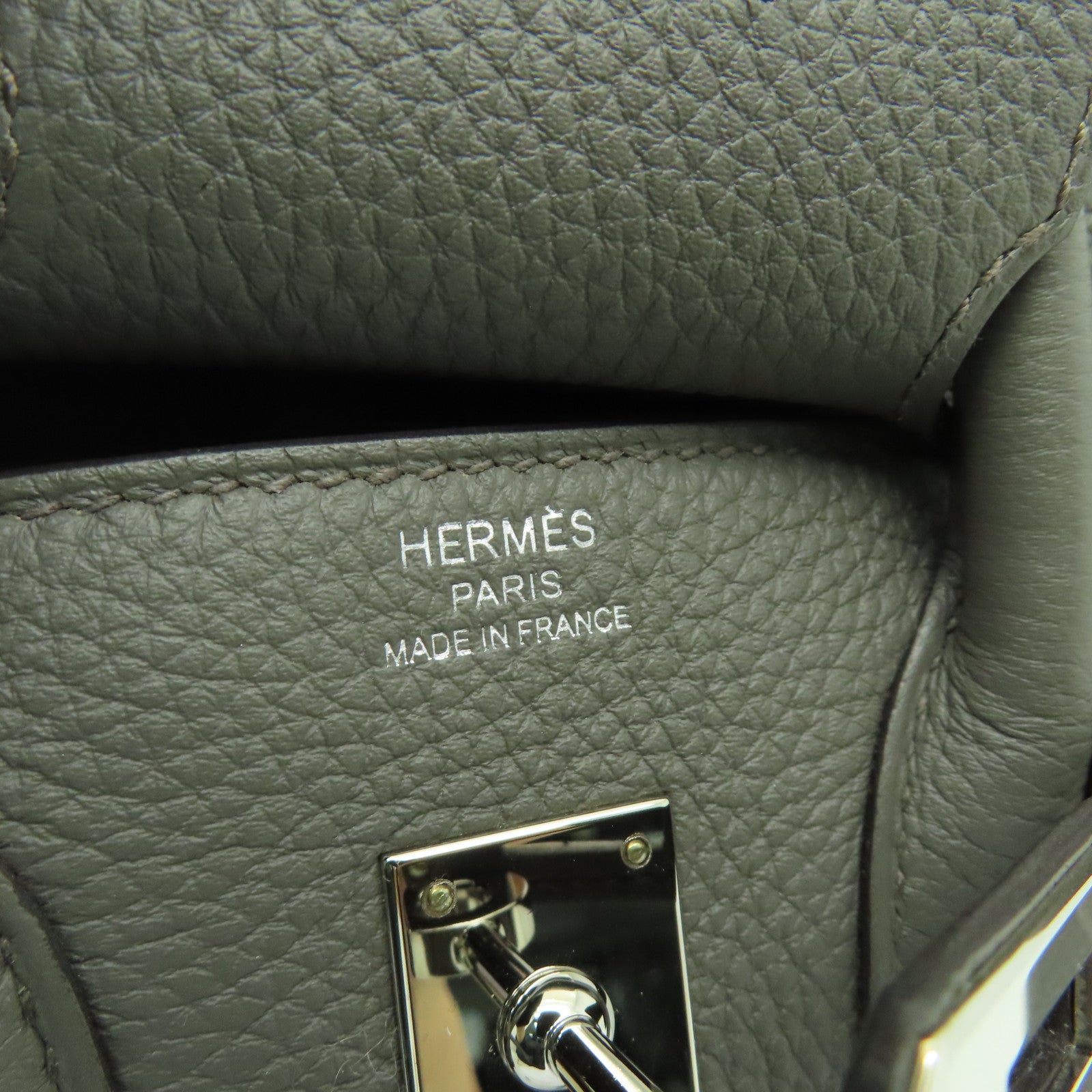 HERMES Togo皮革Birkin 25銀扣手挽袋Etain灰色