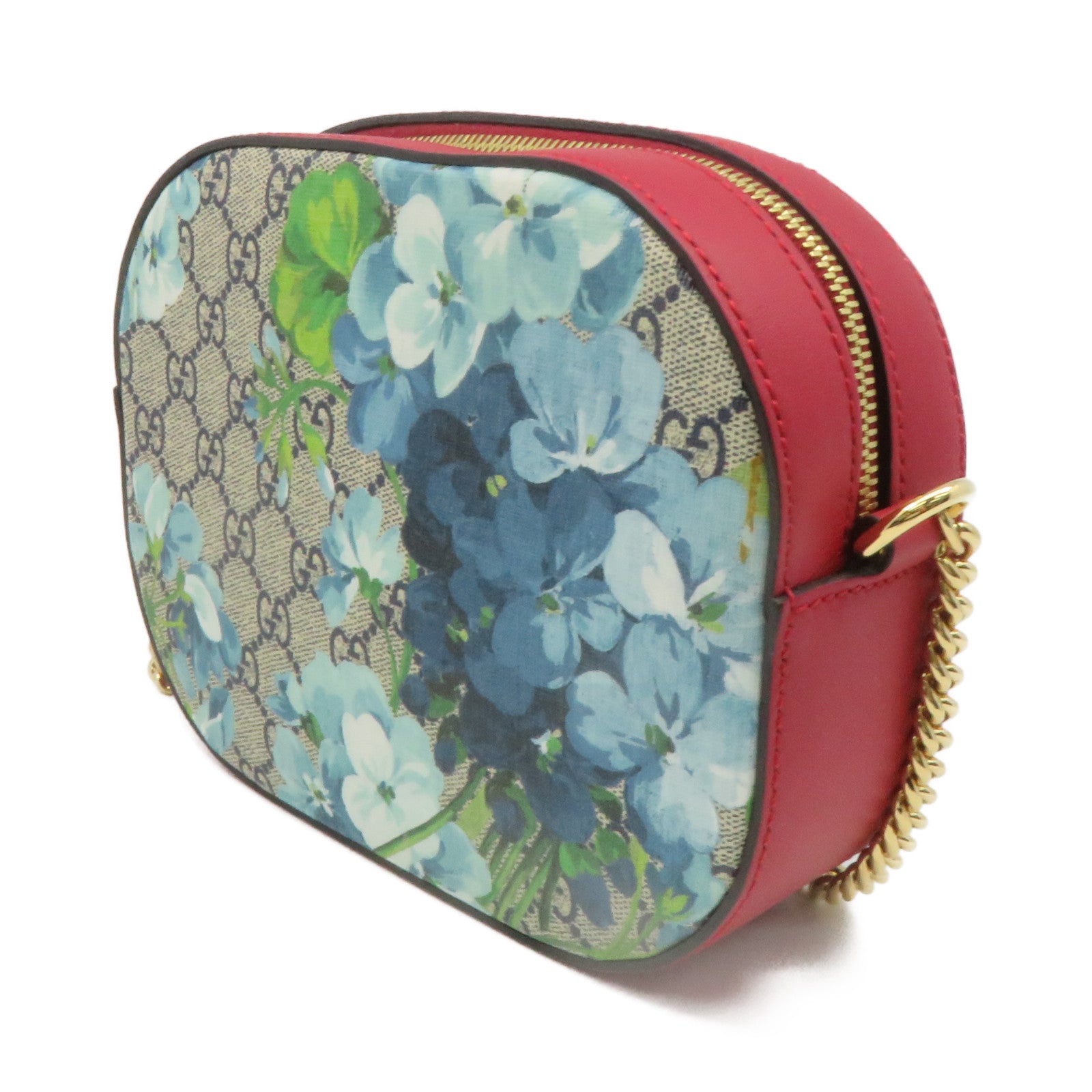 GUCCI 塗層帆布Blooms Chain Shoulder Bag鏈帶肩背袋啡色/紅色