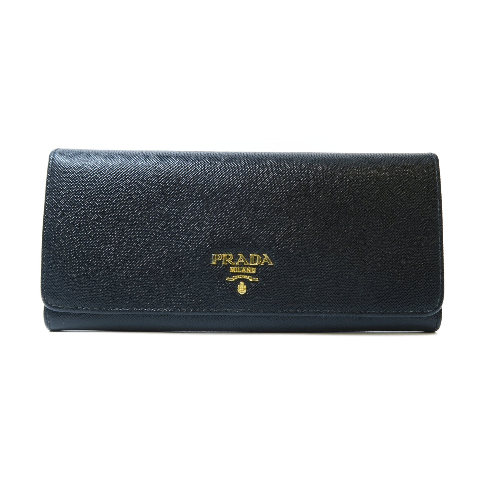 PRADA Saffiano皮革Long wallet金扣長錢包黑色